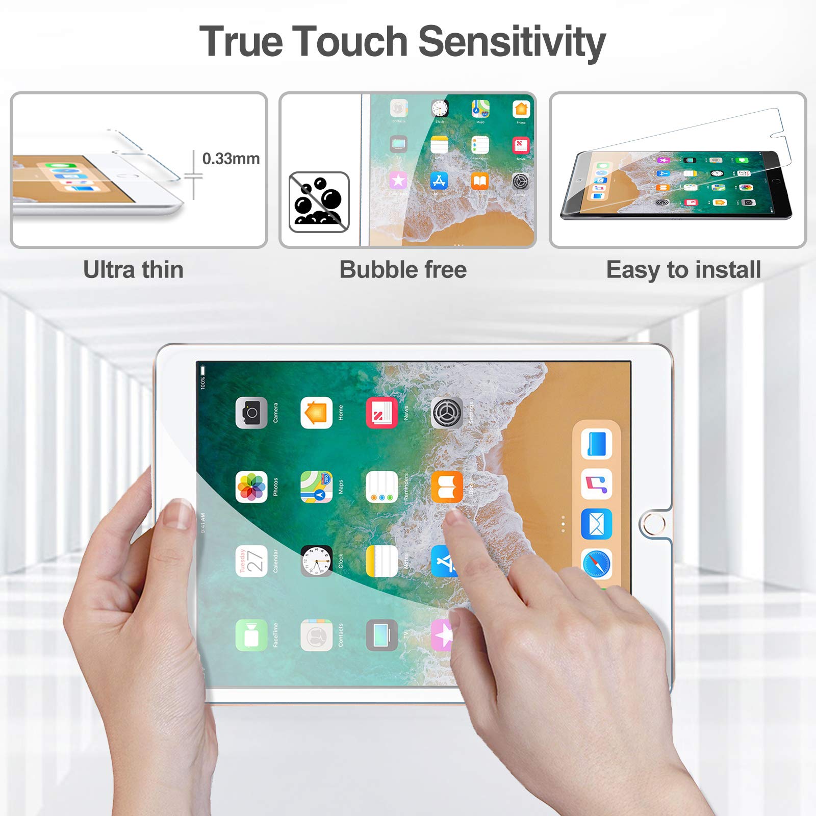 Procase 1 Pack Screen Protector For 9.7' Ipad 6Th 5Th / Ipad Pro 9.7 2016 / Ipad Air 2 / Ipad Air 1, Tempered Glass Film Guard For Ipad 6 5 2018 2017, Ipad Air 2Nd 1St 2014 2013