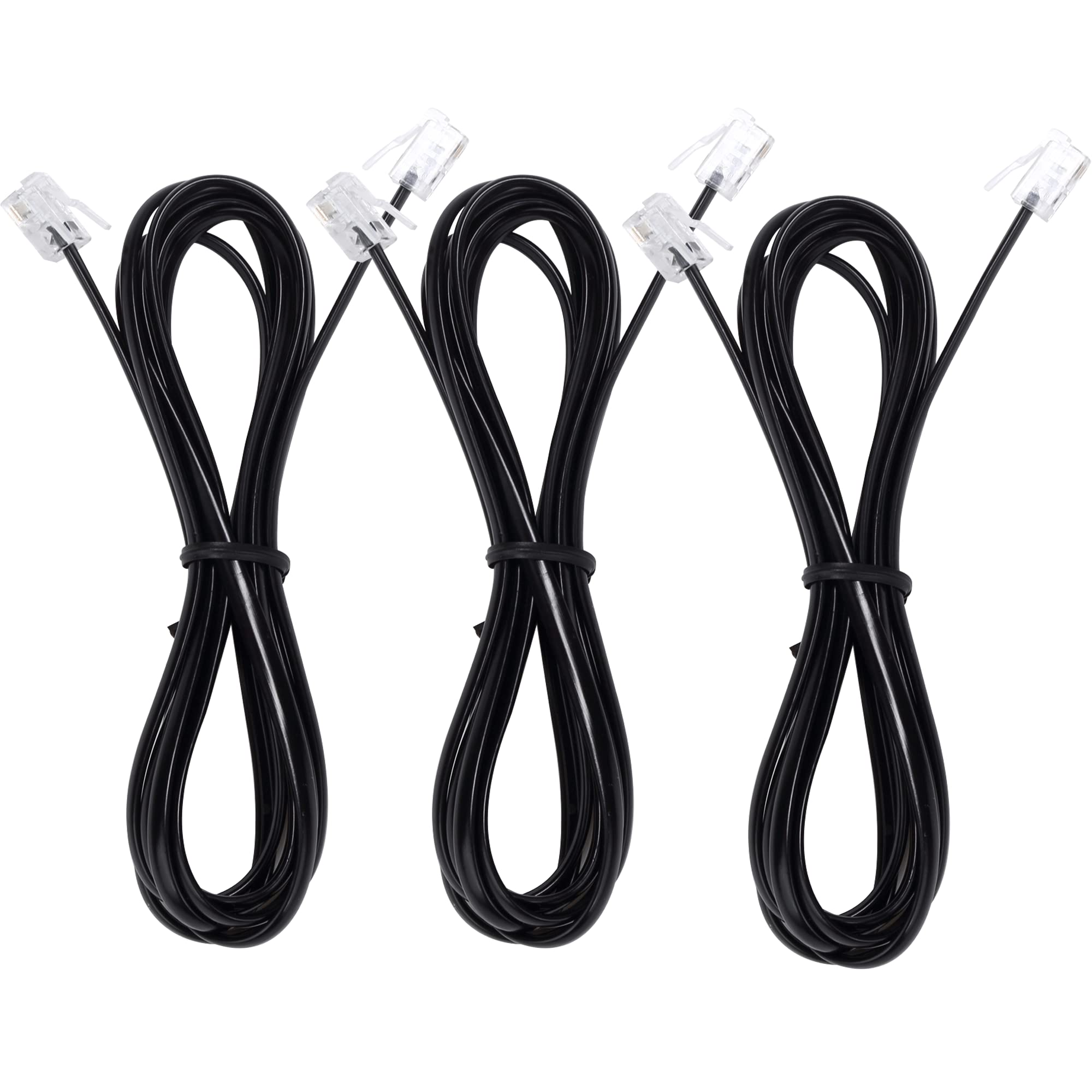 Telephone Landline Extension Cord Cable Cord With Standard Rj 11 6P4C Plug (3Ft 3Pack, Black)