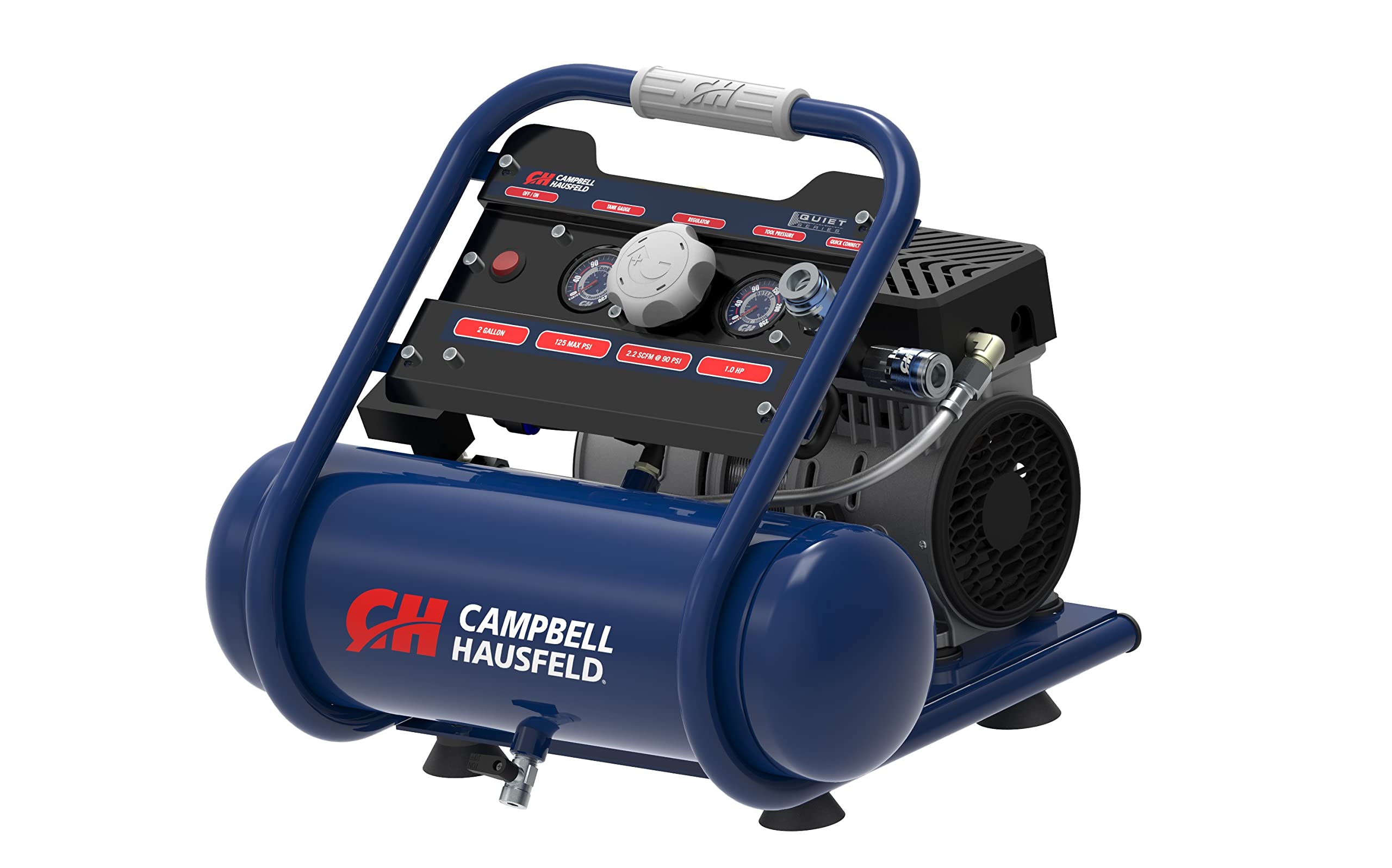Campbell Hausfeld 2 Gallon Quiet Air Compressor, 2 HP, 120V, Single-Stage, 125 PSI