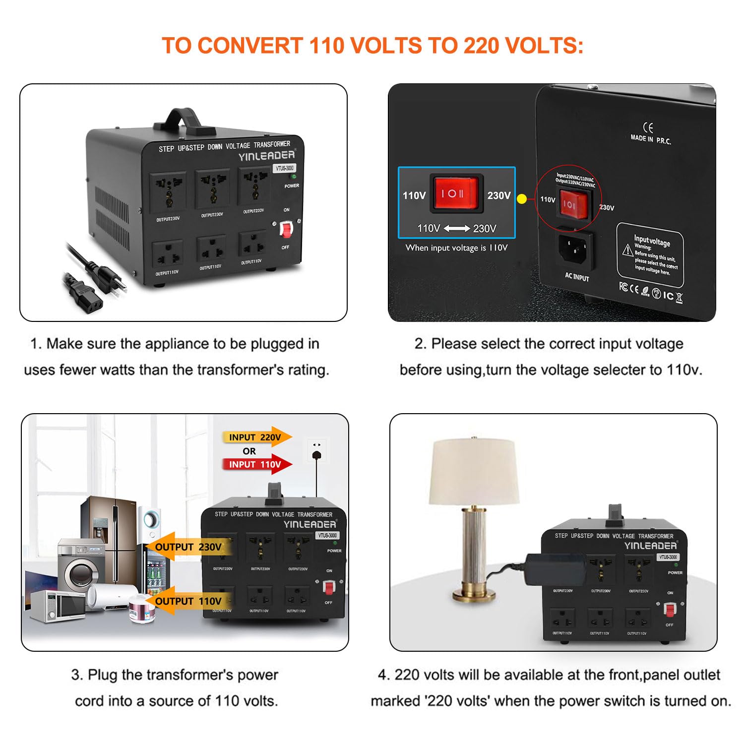 Yinleader Voltage Converter Transformer(110V To 220V, 220V To 110V) Step Up/Down Transformer Converter 110/120 Volt   220/240 Vo