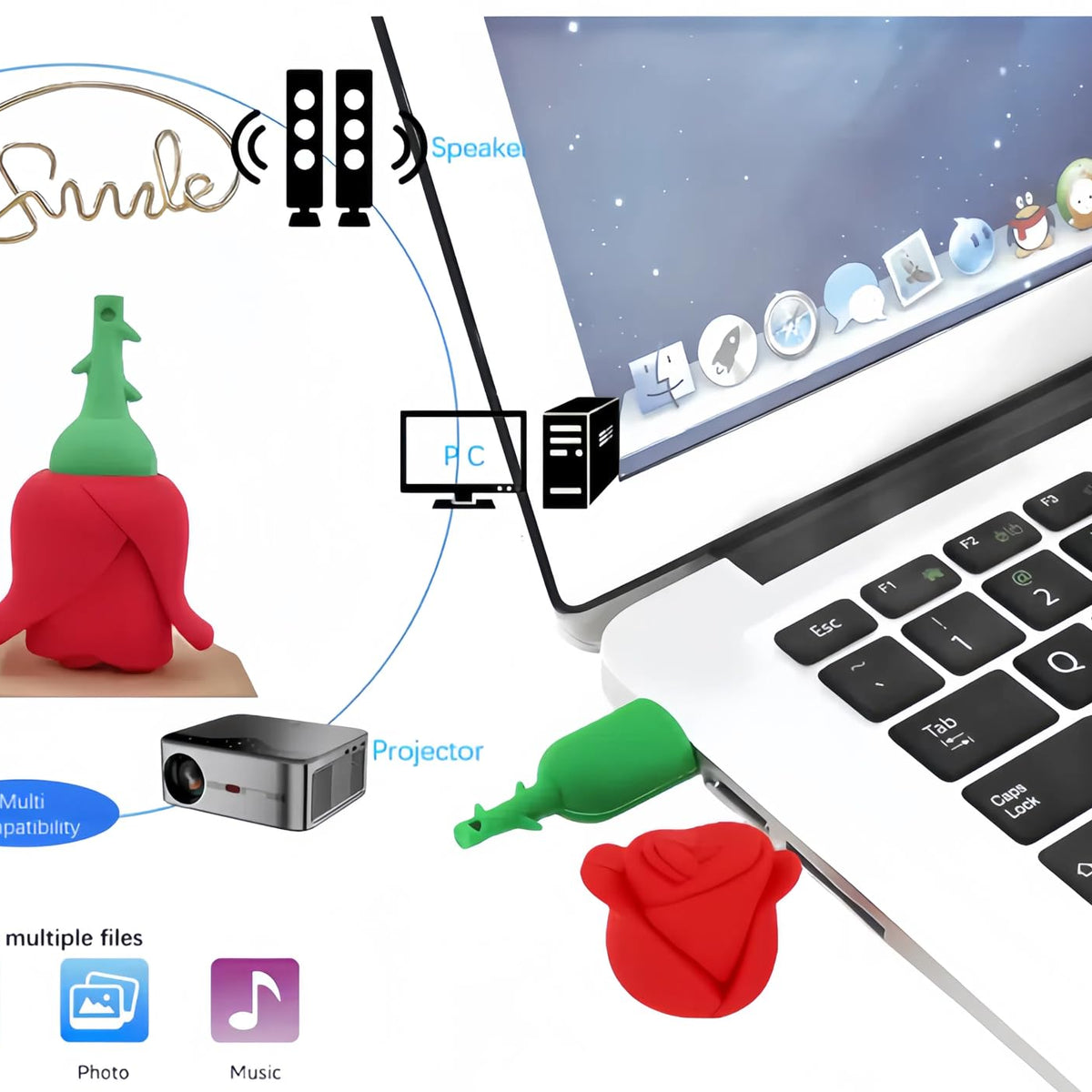 WooTeck 64GB Rose Flower Silicone USB Flash Drive – Electroeshop