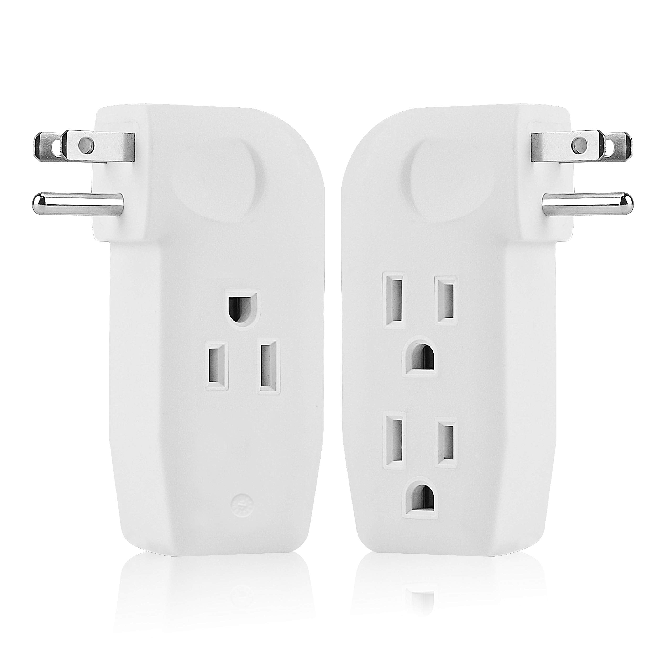 3 Way Outlet Vertical Wall Tap Splitter Adapter with 3 Prong Plug for Behind Furniture, Hard Plastic,UL Listed,2PK