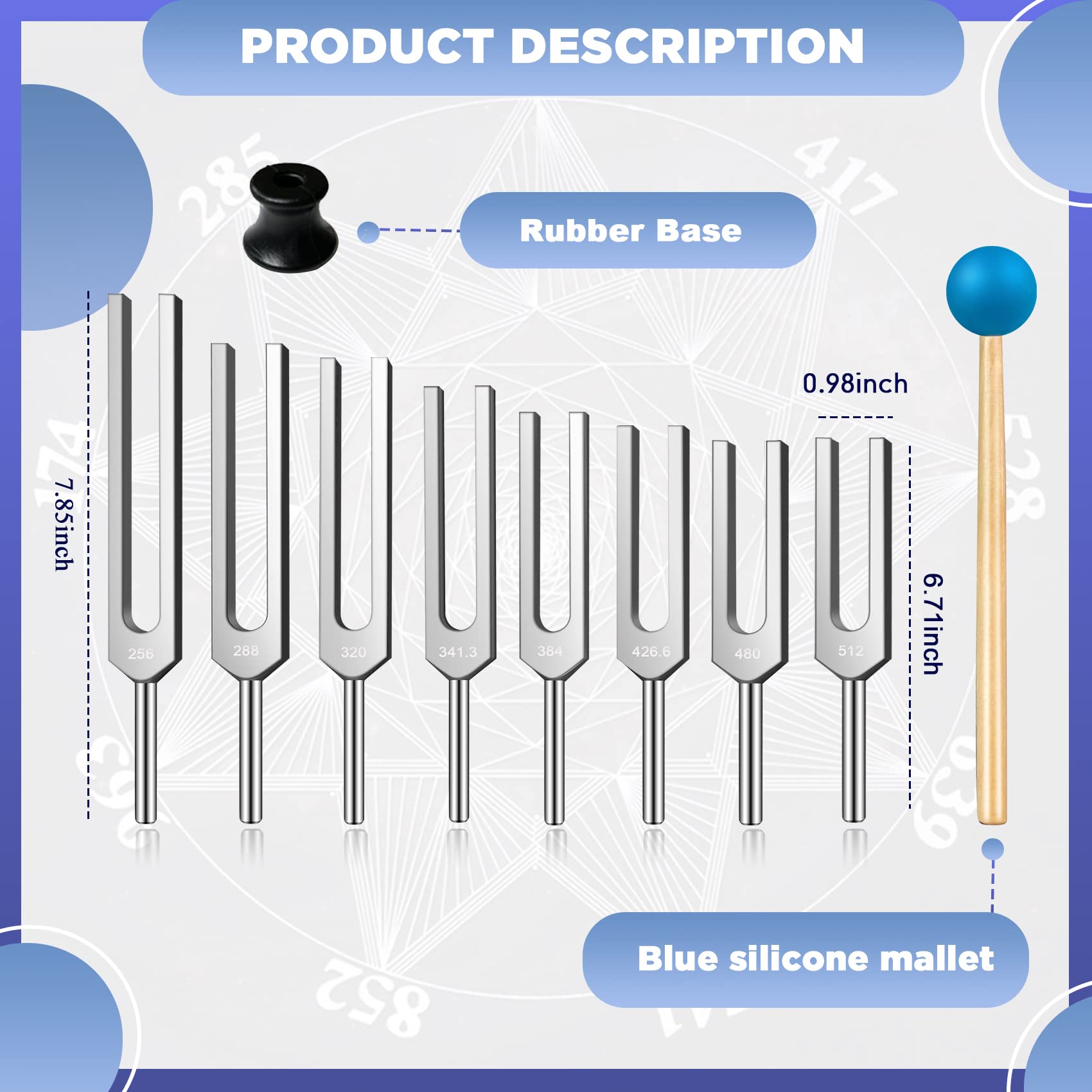 Tenfly Tuning Fork Set Of 8 (256 Hz,288 Hz,320 Hz,341.3 Hz,384 Hz,426.6 Hz,480 Hz,512 Hz), Tuning Forks Perfect For Healing, Cha