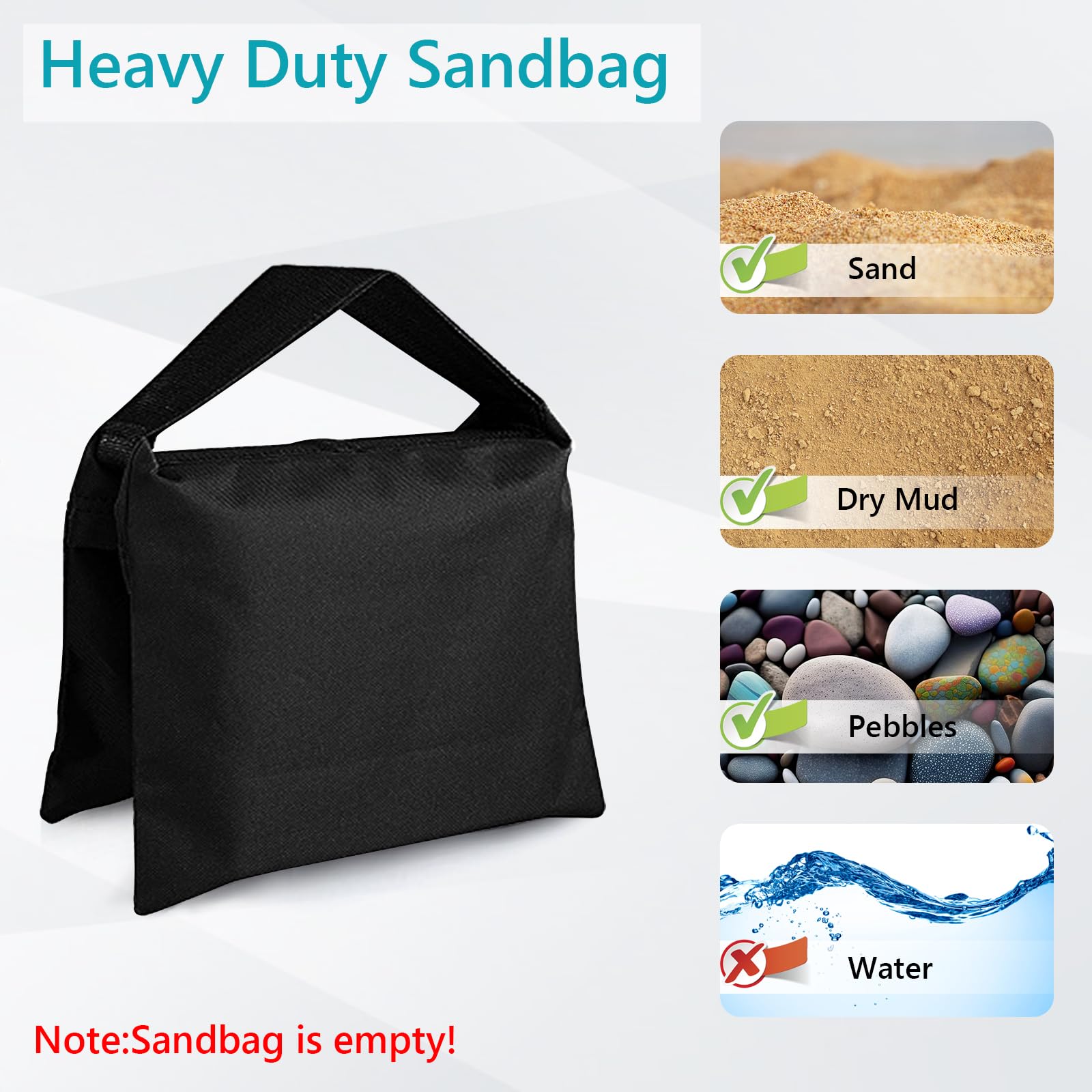 Abccanopy Photography Sandbag For Video Stand, Heavy Duty Weight Bags For Light Tripod, Camping Chair, 4 Packs (Black)