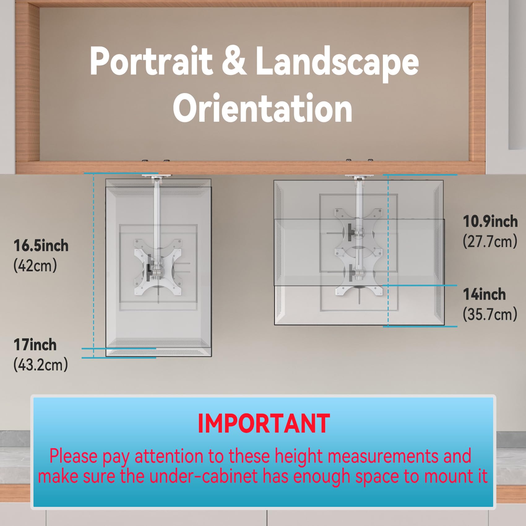 Letlar Echo Show 15 Kitchen Under Cabinet Mount, Adjustable Height Rotatable Swivel Tilt Mount For Echo 15, Forward & Stowed Sho