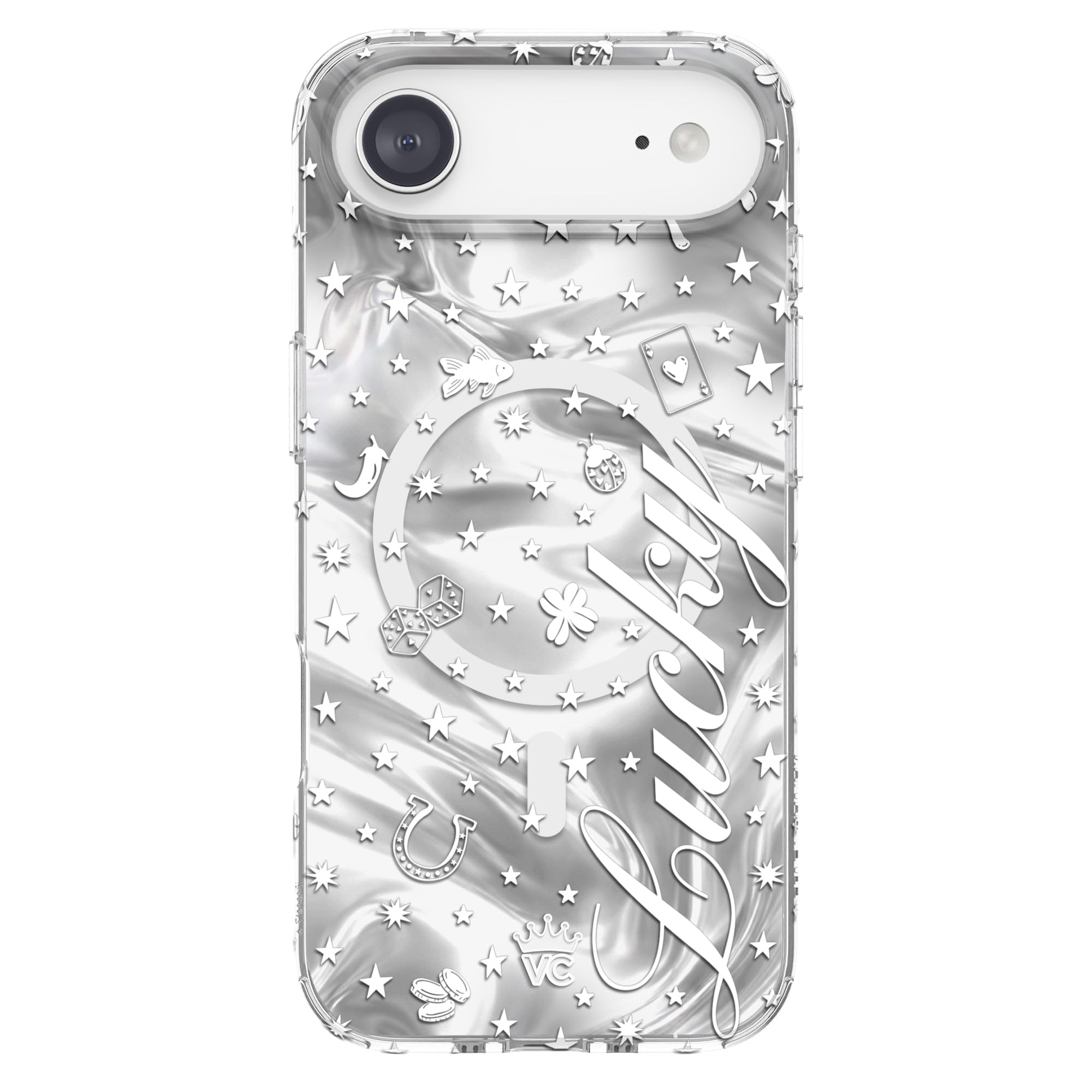 VELVET CAVIAR Case for iPhone 17 Air | Compatible with MagSafe | 10ft Drop Tested | Silver Holographic Phone Cases | Lucky Girl 