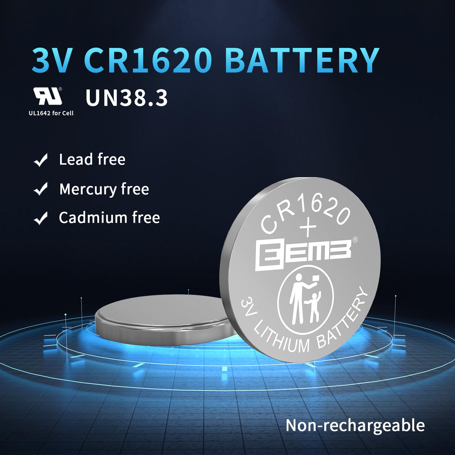 Eemb Cr1620 Battery 5-Pack Cr1620 3V Lithium Battery Button Coin Cell Batteries 1620 Batteries 70Mah Ecr1620, Dl1620 For Watch,