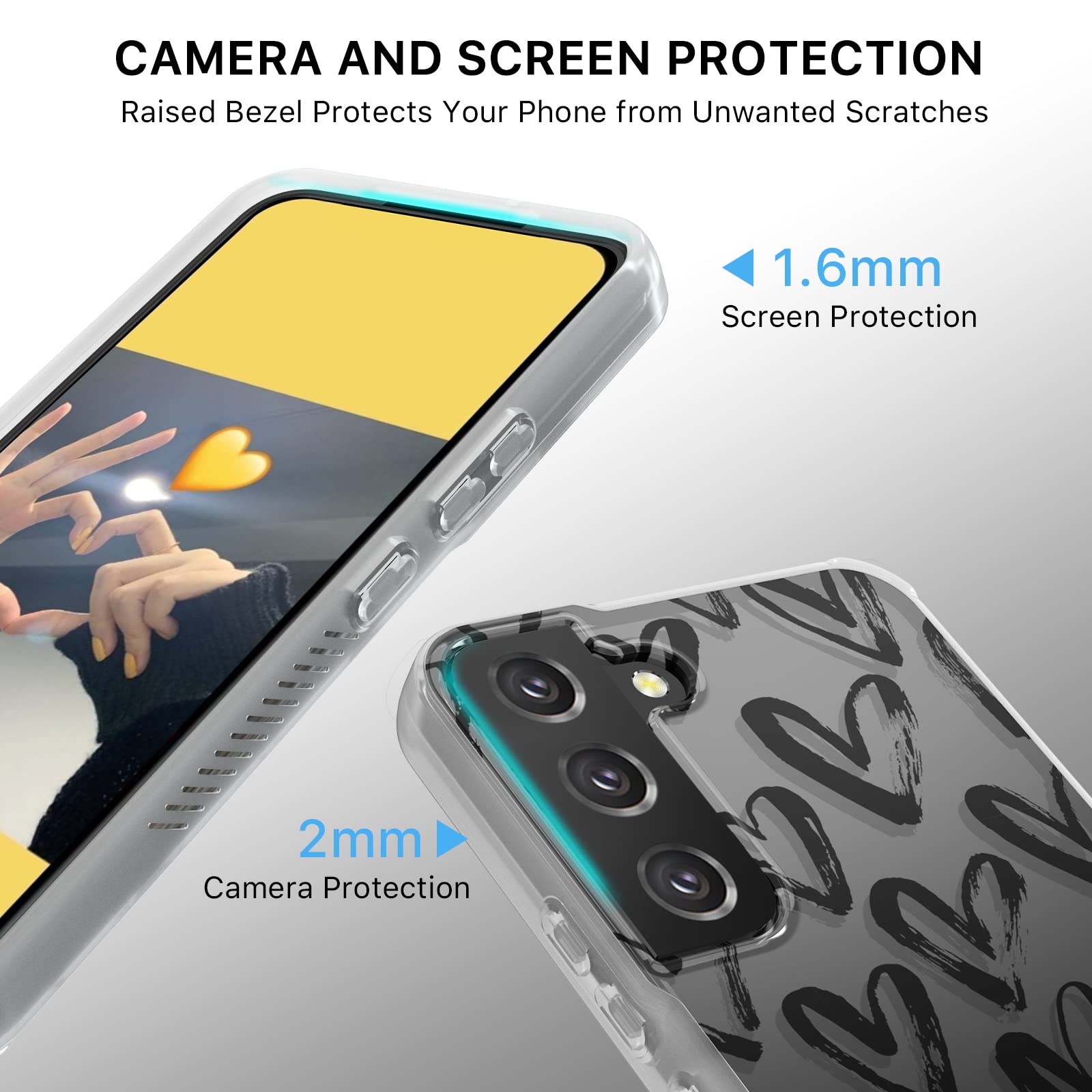 M MYBAT PRO Slim Clear Mood Series Shockproof Non-Yellowing Phone Case for Samsung Galaxy S22 Plus Hard PC TPU Black Hearts