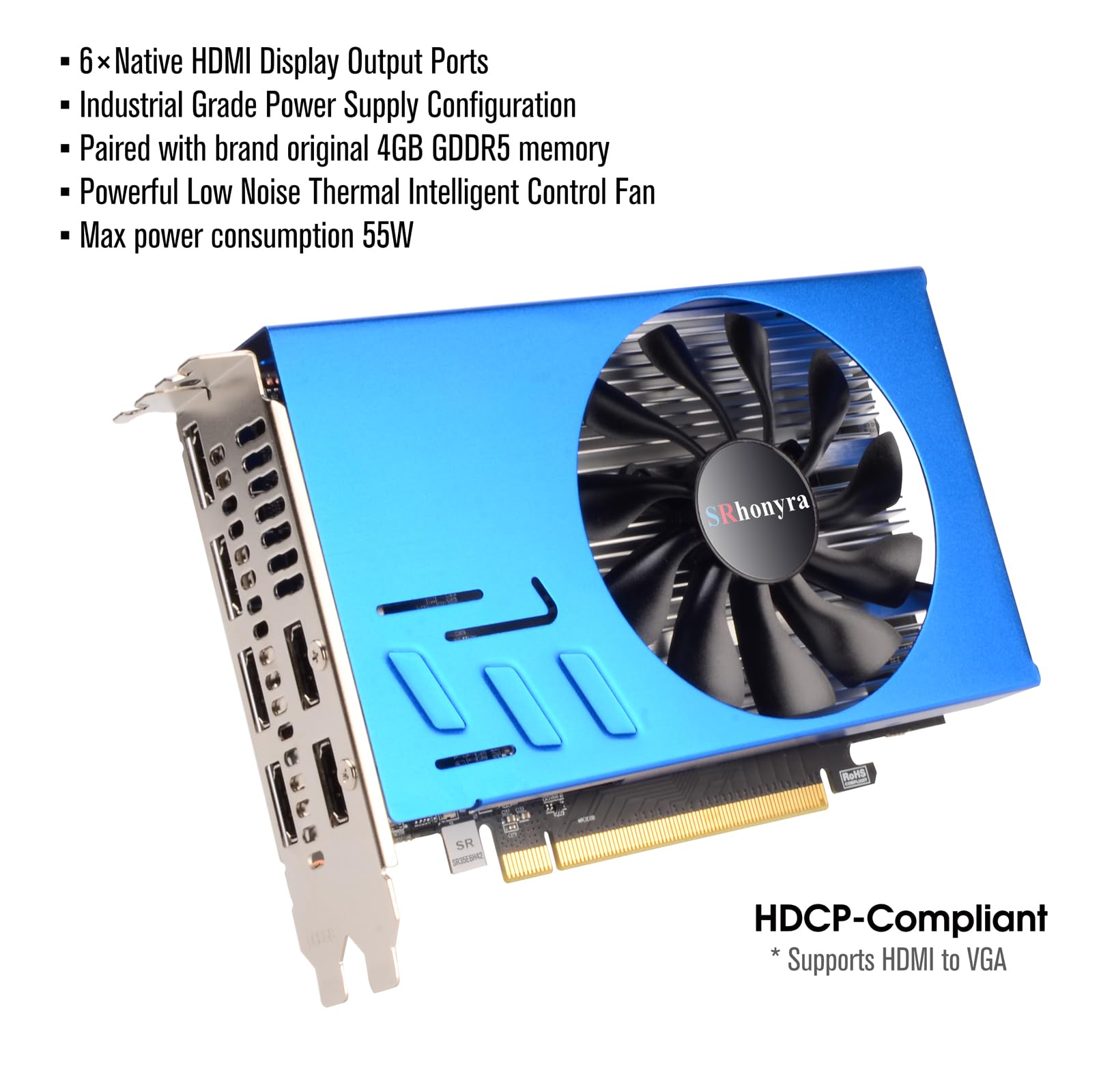 Srhonyra Radeon R7 350 Hd7750 4Gb 6 Monitor Graphics Card With Resolution Locked Feature, Gddr5 128-Bit 6  Hdmi 2.0 Ports, Video