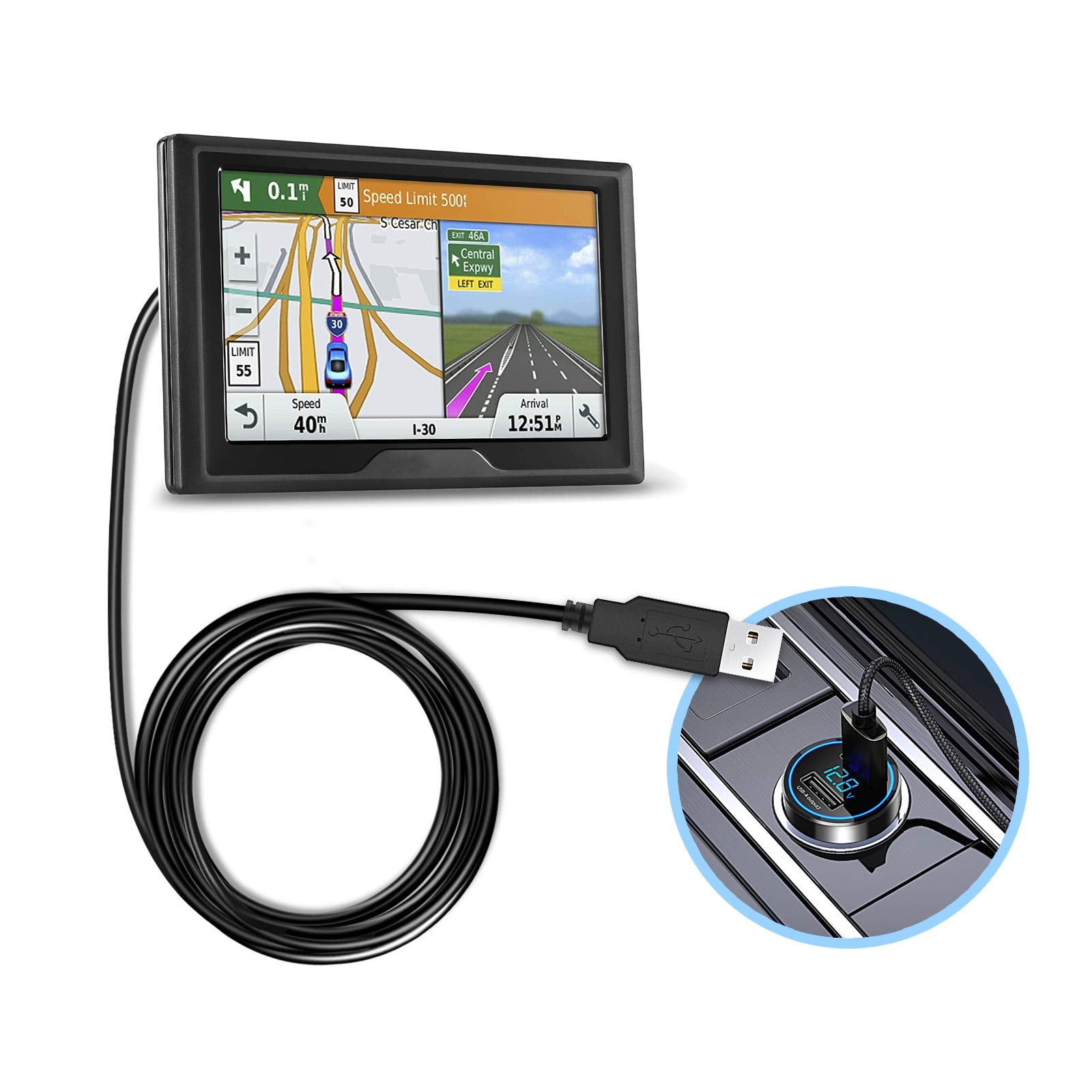 Gps Charger Cable,Mini Usb 6.6Ft Universal Gps Charging Cord With Voltage Regulator Module 90 Degree Angle Mini Usb Power Wire For Garmin Gps Navigator Drive 51 65 Nuvi 50Lm 2555Lmt 2595Lmt 40Lm 1300