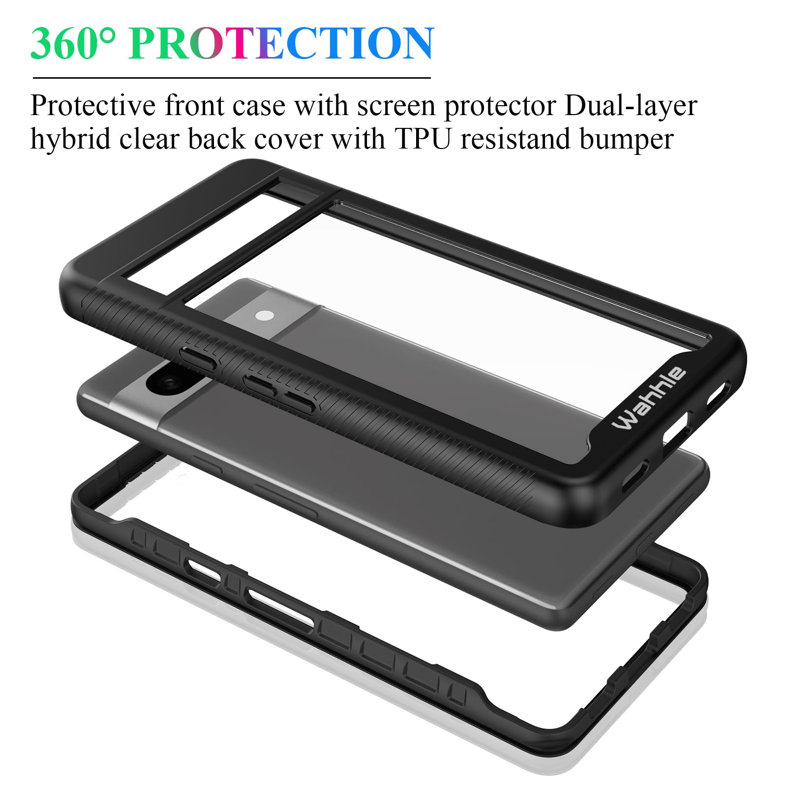 Wahhle Compatible With Google Pixel 7A Case, Built In Screen Protector Full Body Shockproof Slim Fit Bumper Protective Phone Cov