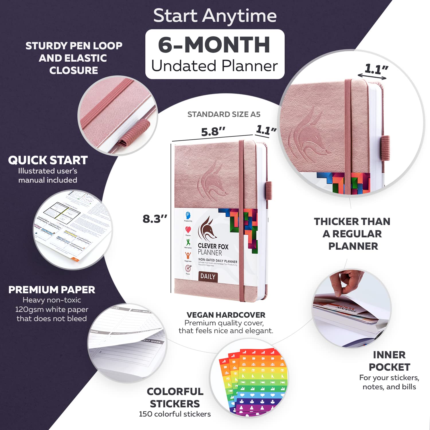 Clever Fox Planner Daily   Undated Agenda & Daily Calendar To Boost Productivity & Hit Your Goals   Gratitude Journal Personal D