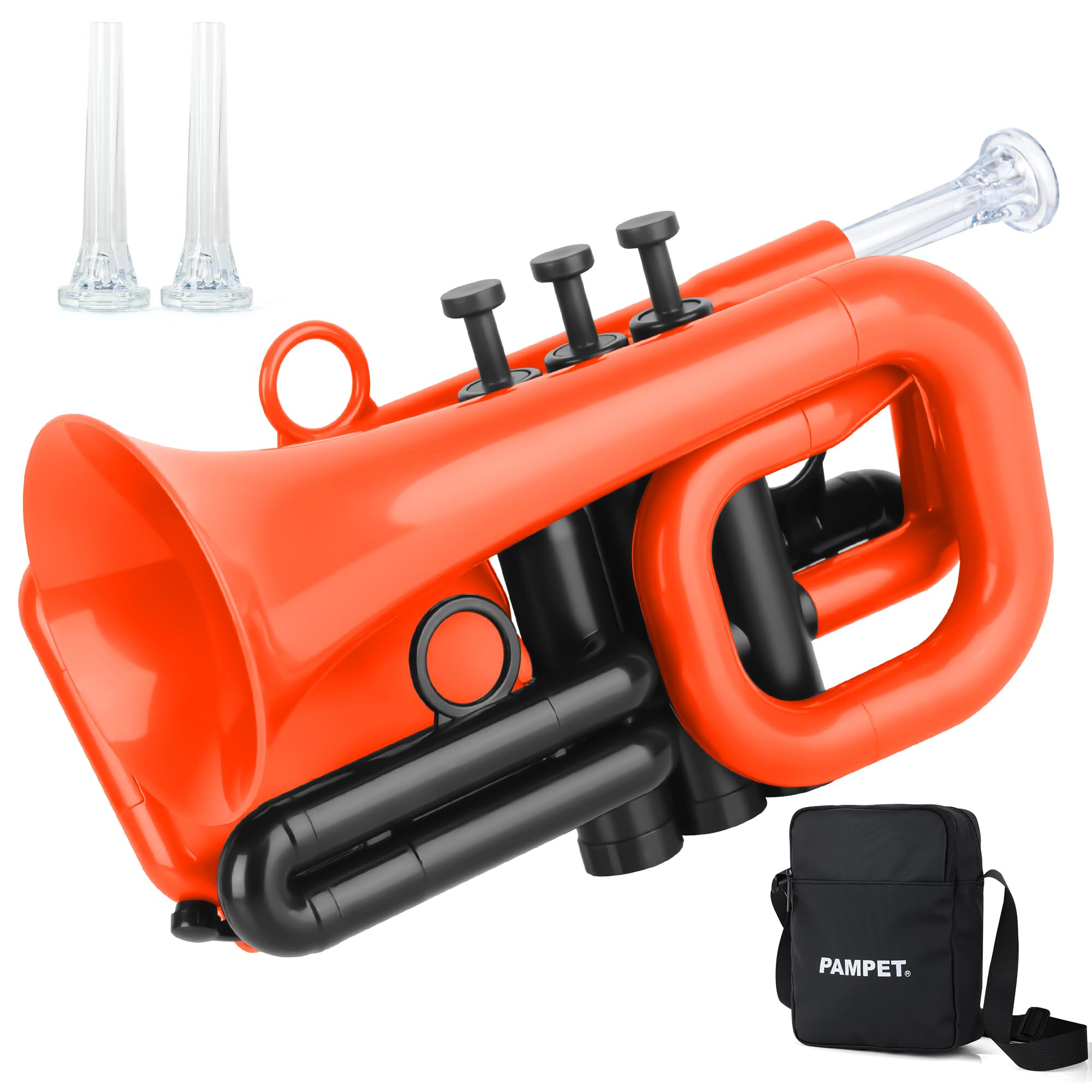 PAMPET DOLPHIN Pocket Trumpet Plastic Bb Trumpet Standard Trumpets for Student Beginner Bb Trumpets Instrument (Orange)
