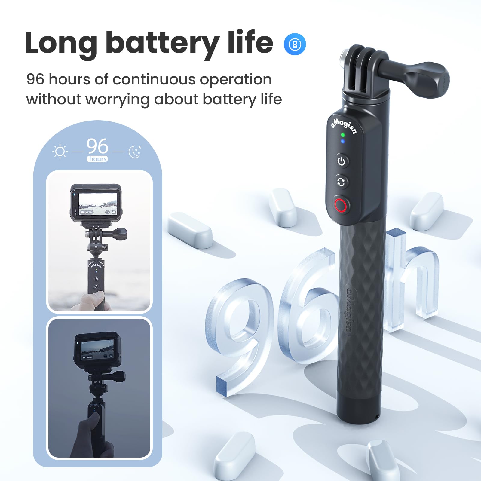 Aovee Remote Control Selfie Stick Rechargeable Waterproof 100Cm Stretchable Compatible With Insta360/Gopro Action Camera And Ios