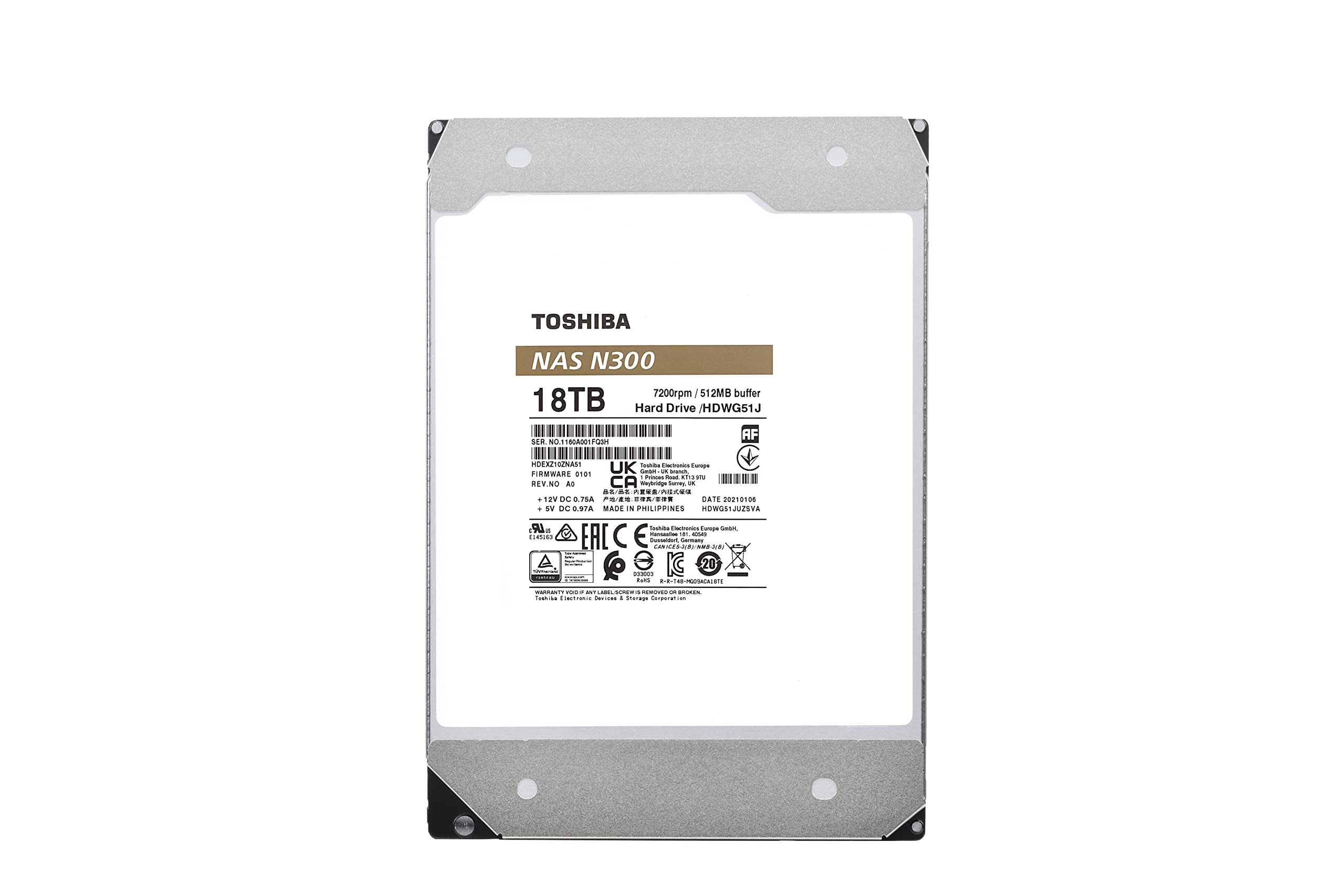 Toshiba N300 18Tb Nas 3.5 Inch Internal Hard Drive   Cmr Sata 6 Gb/S 7200 Rpm 512 Mb Cache   Hdwg51Jxzsta