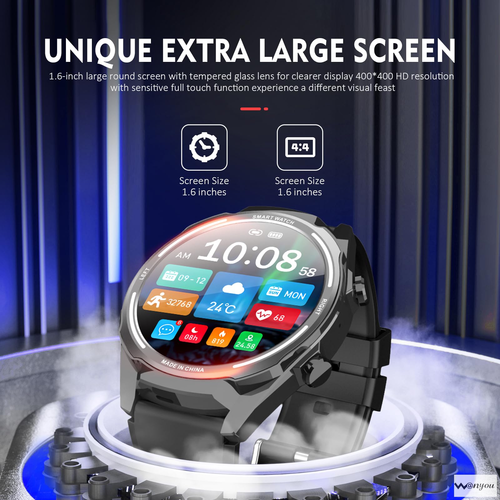 Smart Watch For Men, 1.6-Inch Extra Large Screen 60 Days Standby Round Touch Ip67 Waterproof Watch With Heart Rate Sleep Monitor