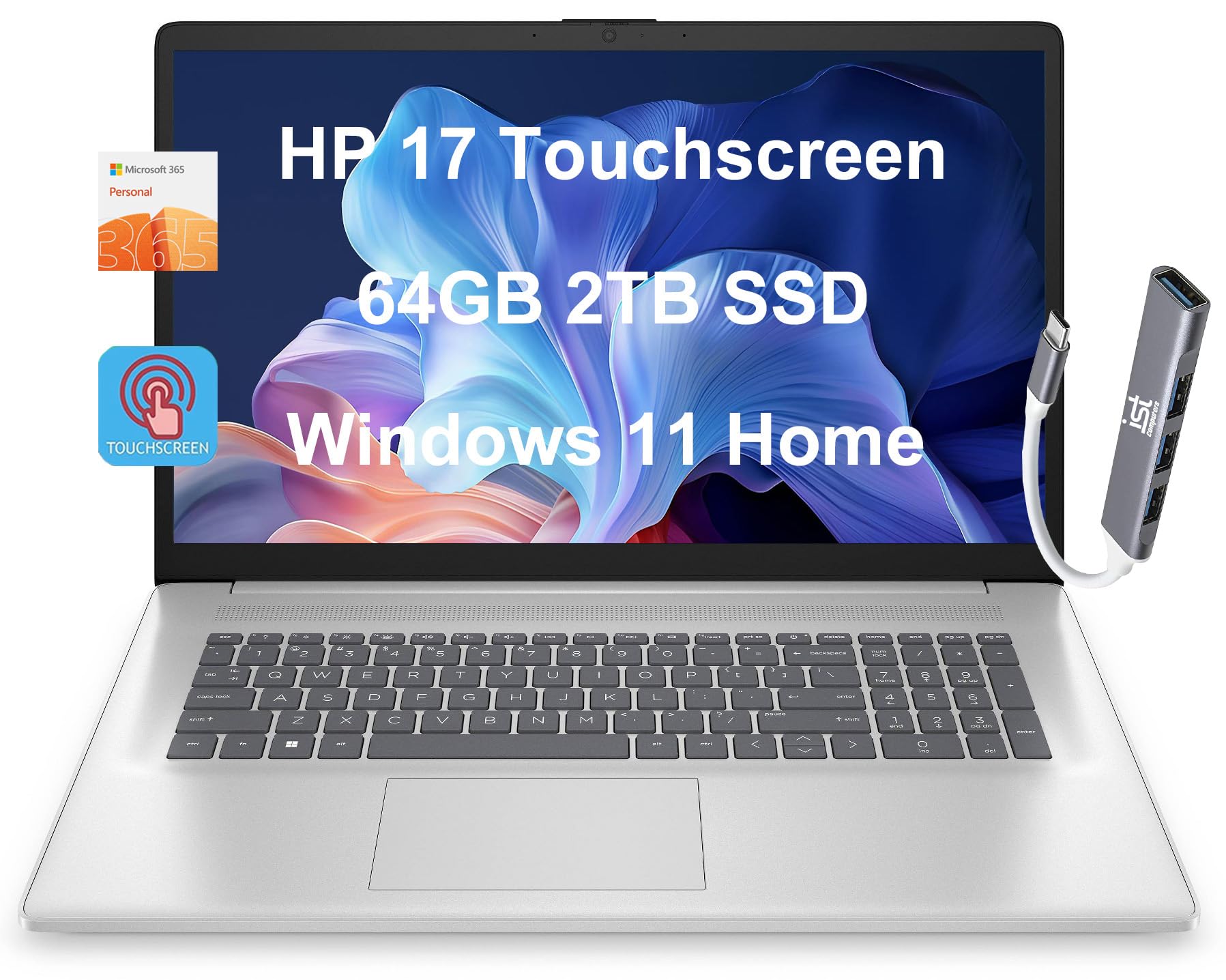 Hp 17 Laptop (17.3'' Hd+ Touchscreen, Intel Pentium N5030, 64Gb Ram, 2Tb Ssd, Uhd Graphics) Home & Business, 1 Year Office 365,