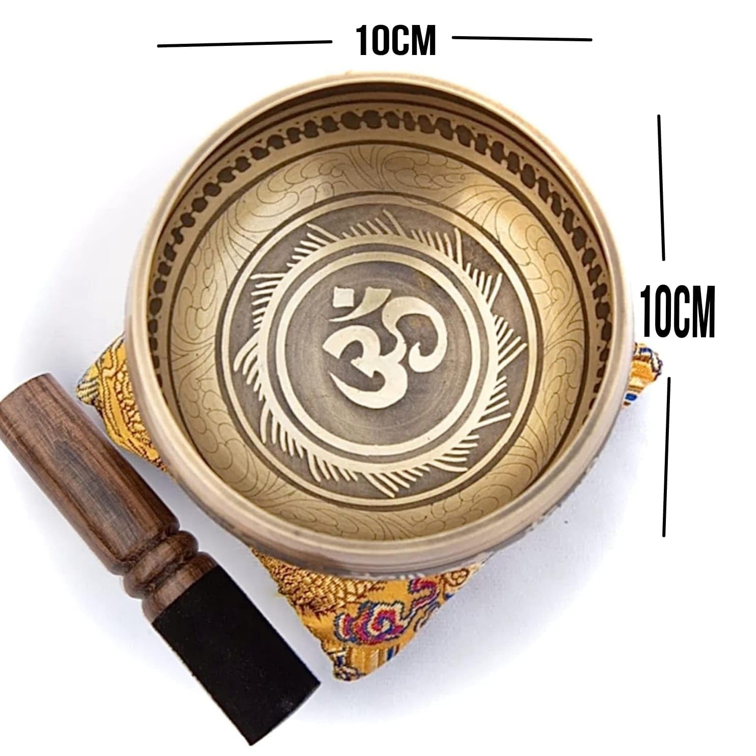 Tibetan Singing Bowl Set - Bronze Master Grade With Pure Tone & Thangka Art - Handmade In Nepal By Himalayan Bazaar (Gold & Yell