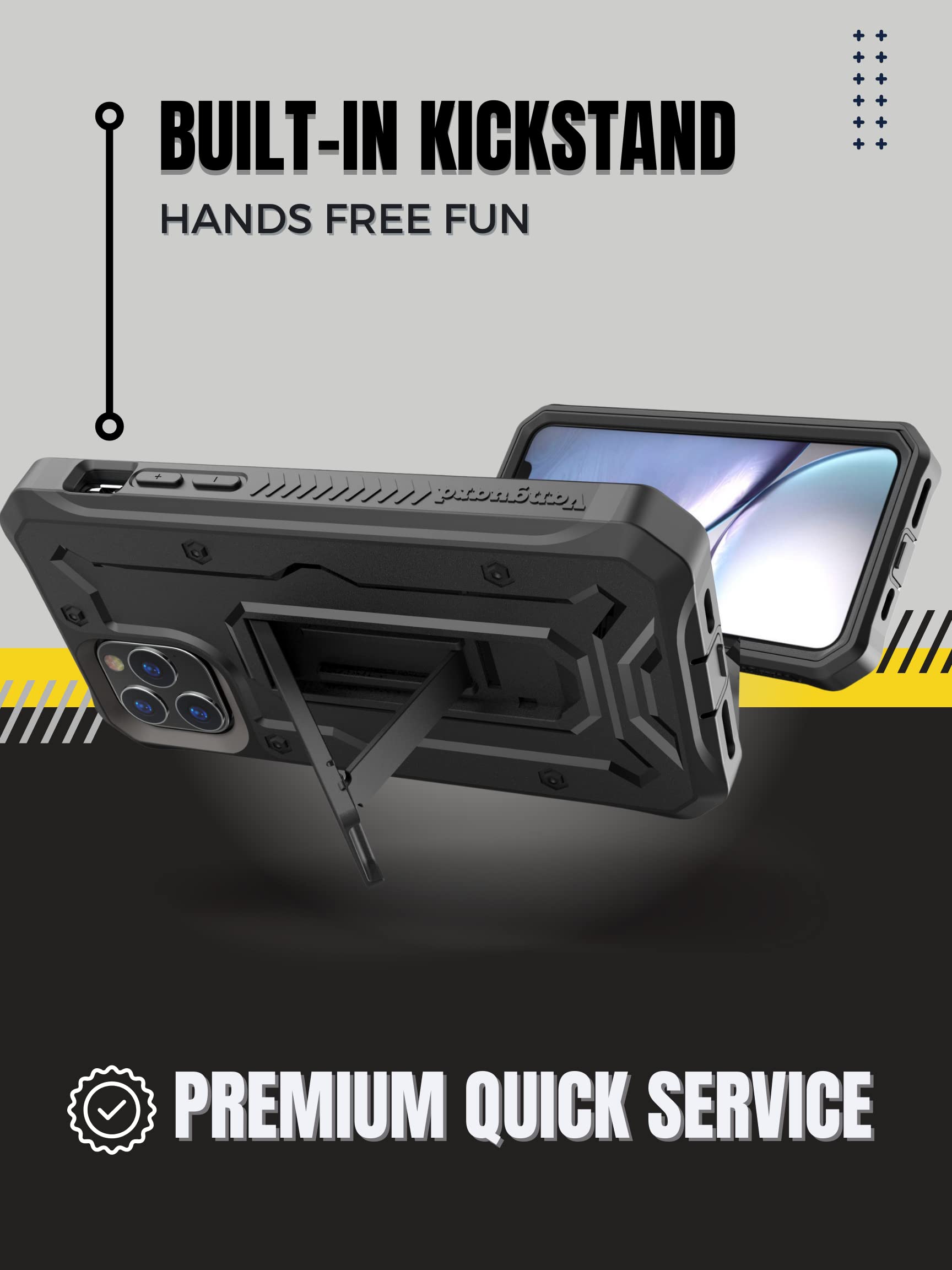ArmadilloTek Vanguard Military Grade Full-Body Rugged Phone Case for iPhone 12 Pro Max (6.7 inches) with Screen Protector & Kickstand - Black