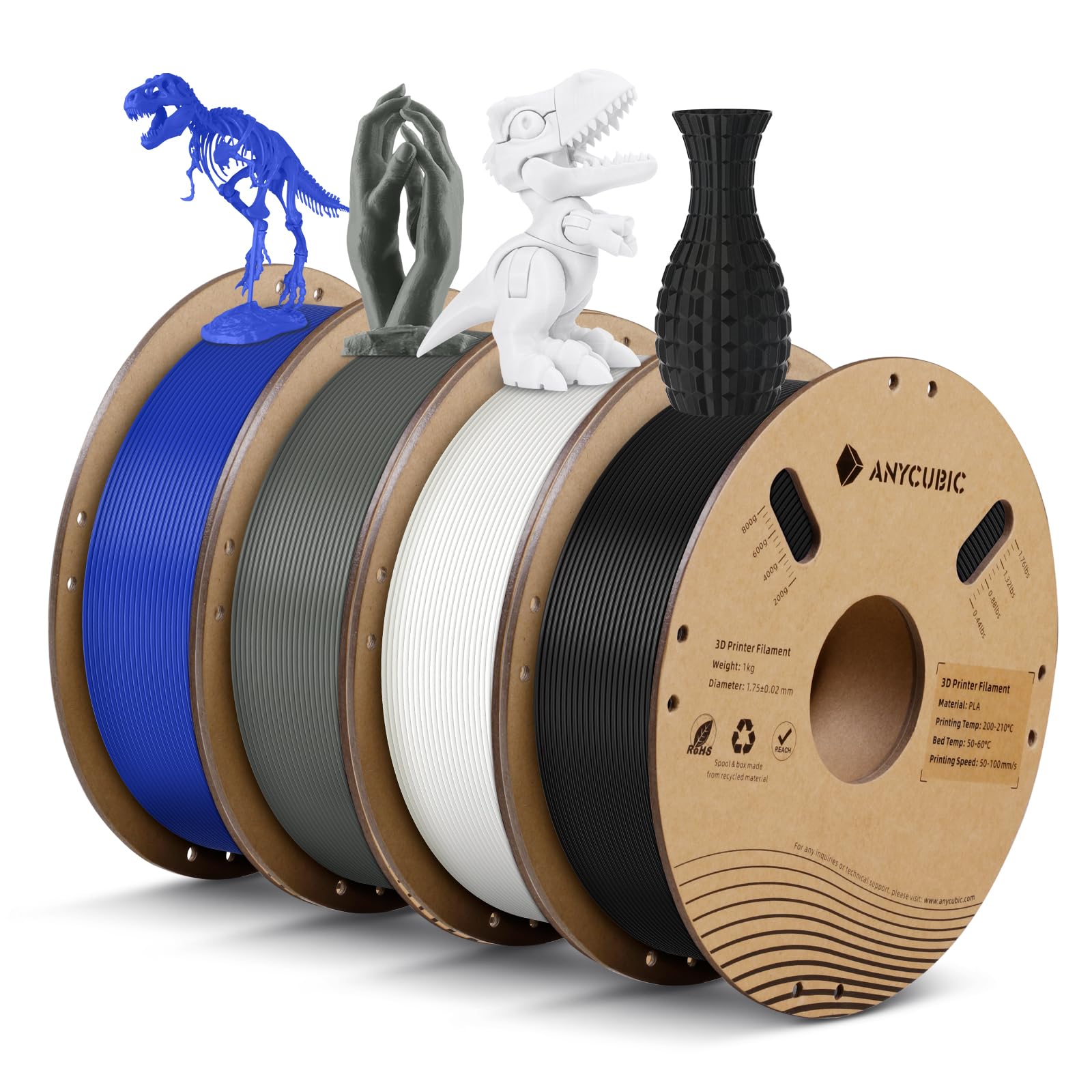 Anycubic Pla 3D Printer Filament Bundle 4Kg, 3D Printing Pla Filament 1.75Mm Dimensional Accuracy +/  0.02Mm, 4 Pack 1Kg Spool(2