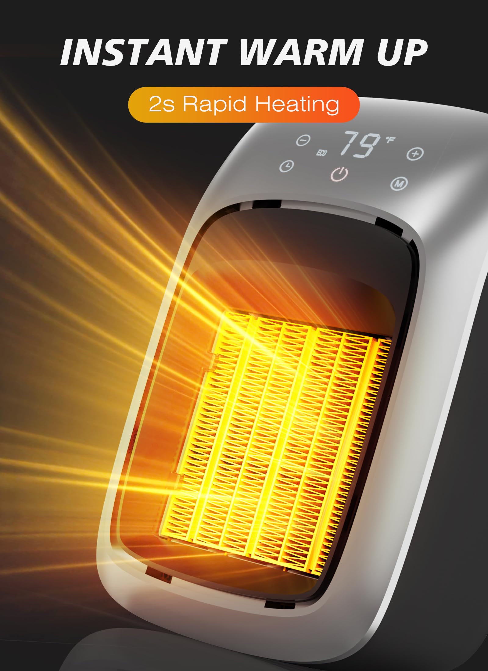 Givebest 800W Plug In Wall Space Heater With Remote, Small Wall Outlet Heater With Adjustable Thermostat And 12H Timer, Led Disp