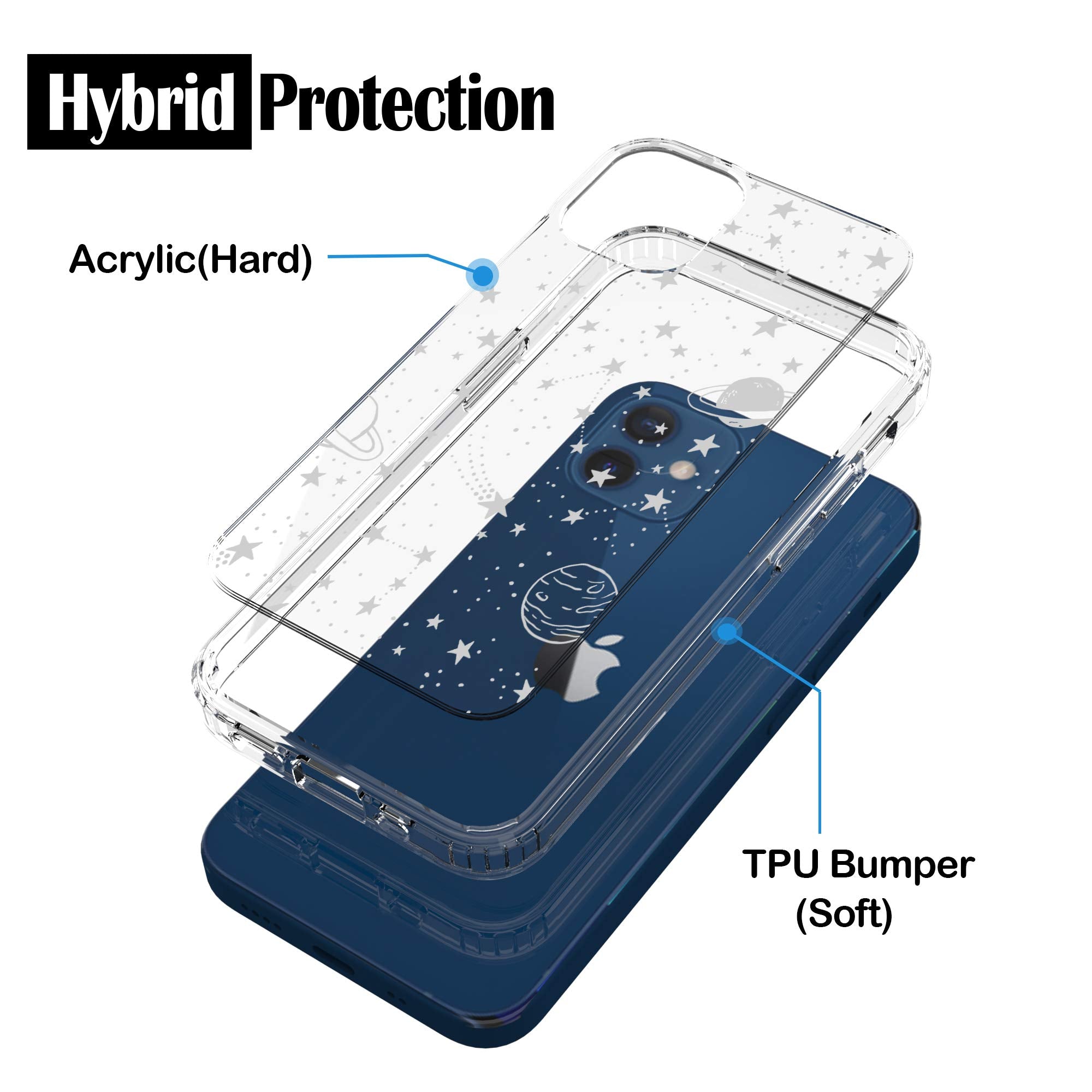 Ranz Compatible With Iphone 12 Mini 5G Case, Anti Scratch Shockproof Series Clear Hard Pc+ Tpu Bumper Protective Cover Case For