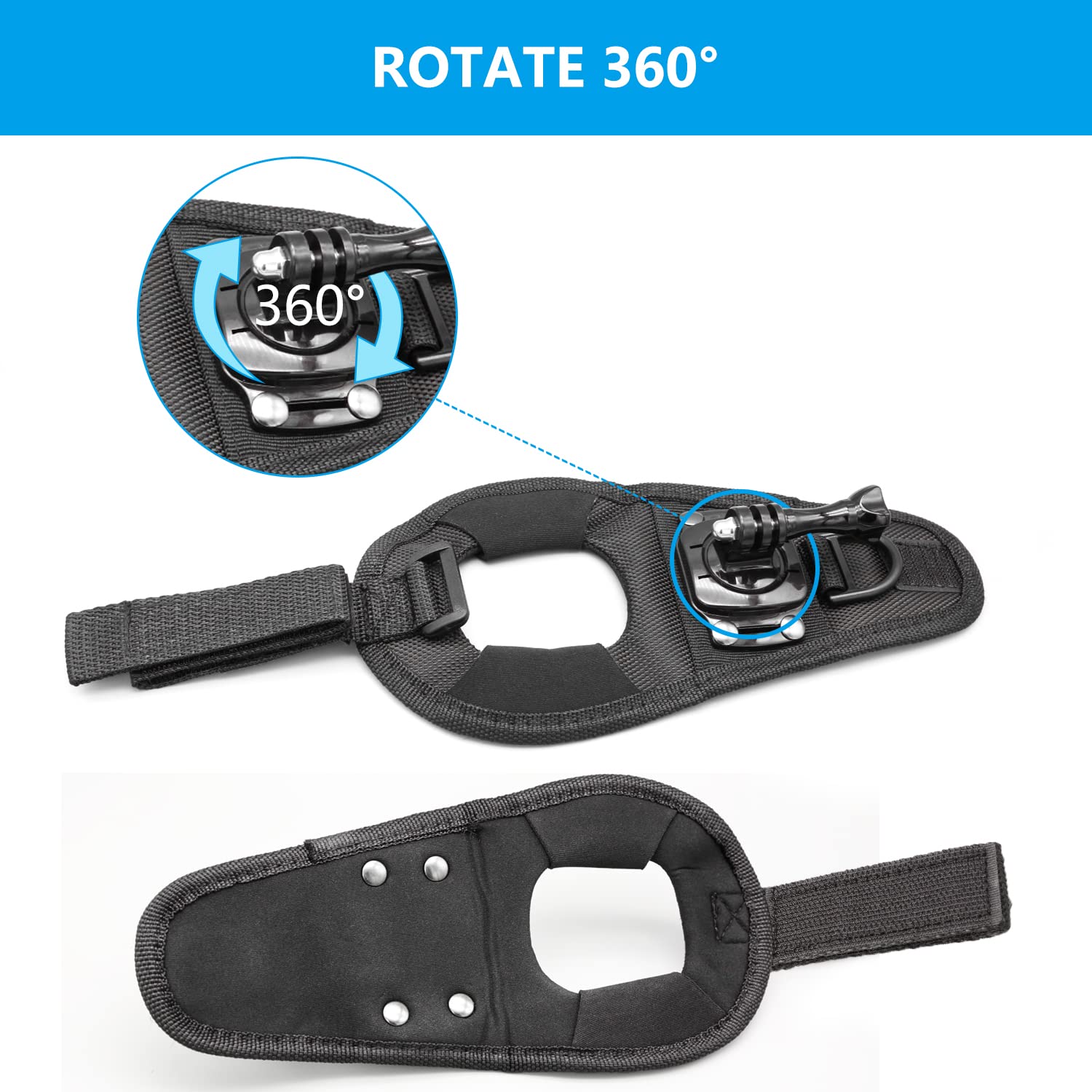 Haoyou 360 Degree Rotating Hand Strap Mount, Compatible With Gopro Hero 12 11 10 9 8 7 6 5 4 3+ 3 Hero 2018 Session Akaso Dji Osmo And Other Action Cameras
