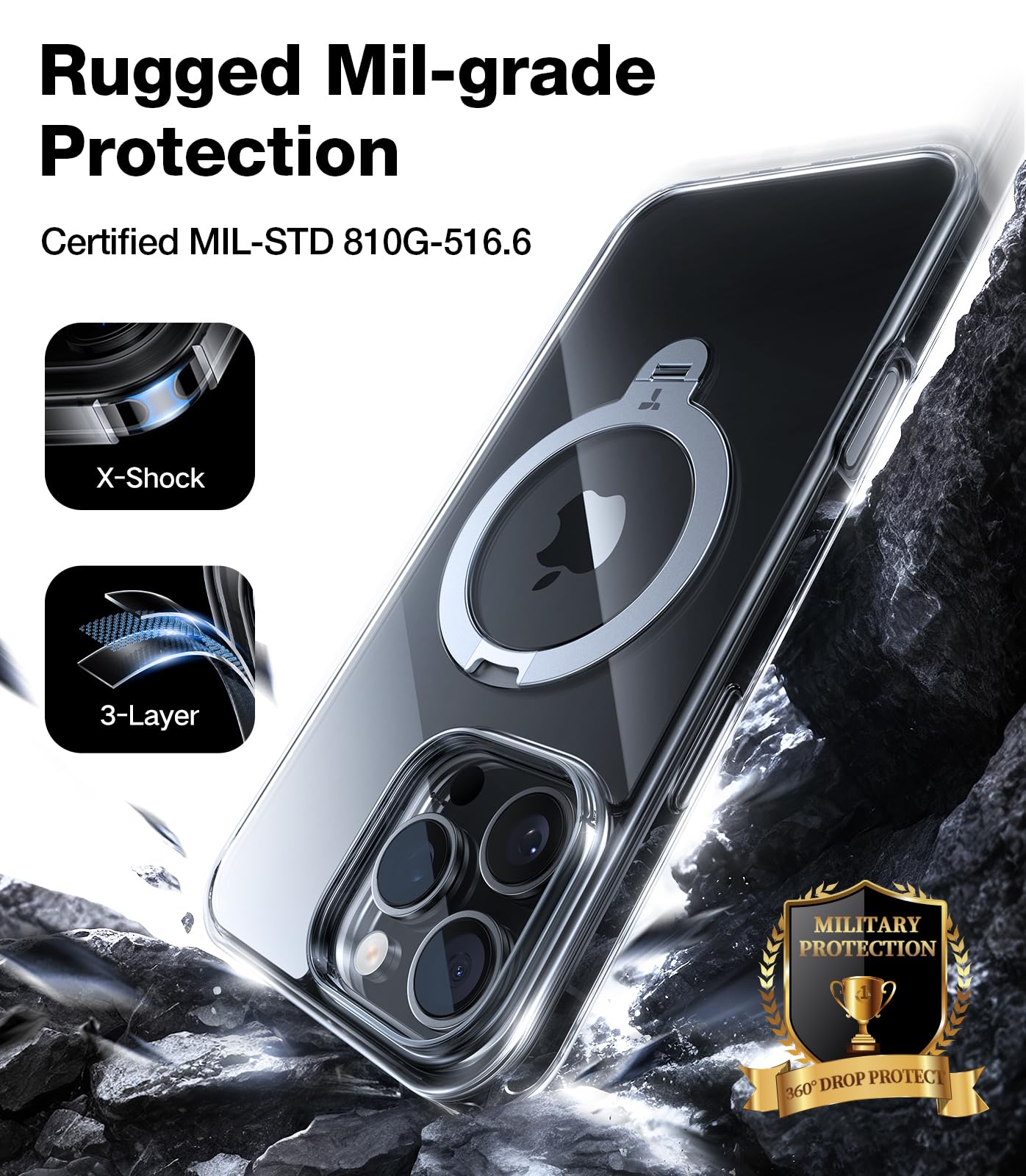 Torras 360Spin Magnetic Stand For Iphone 16 Pro Case, Compatible With Magsafe, Mil Grade Protective Hard Pc Soft Edge Slim Case