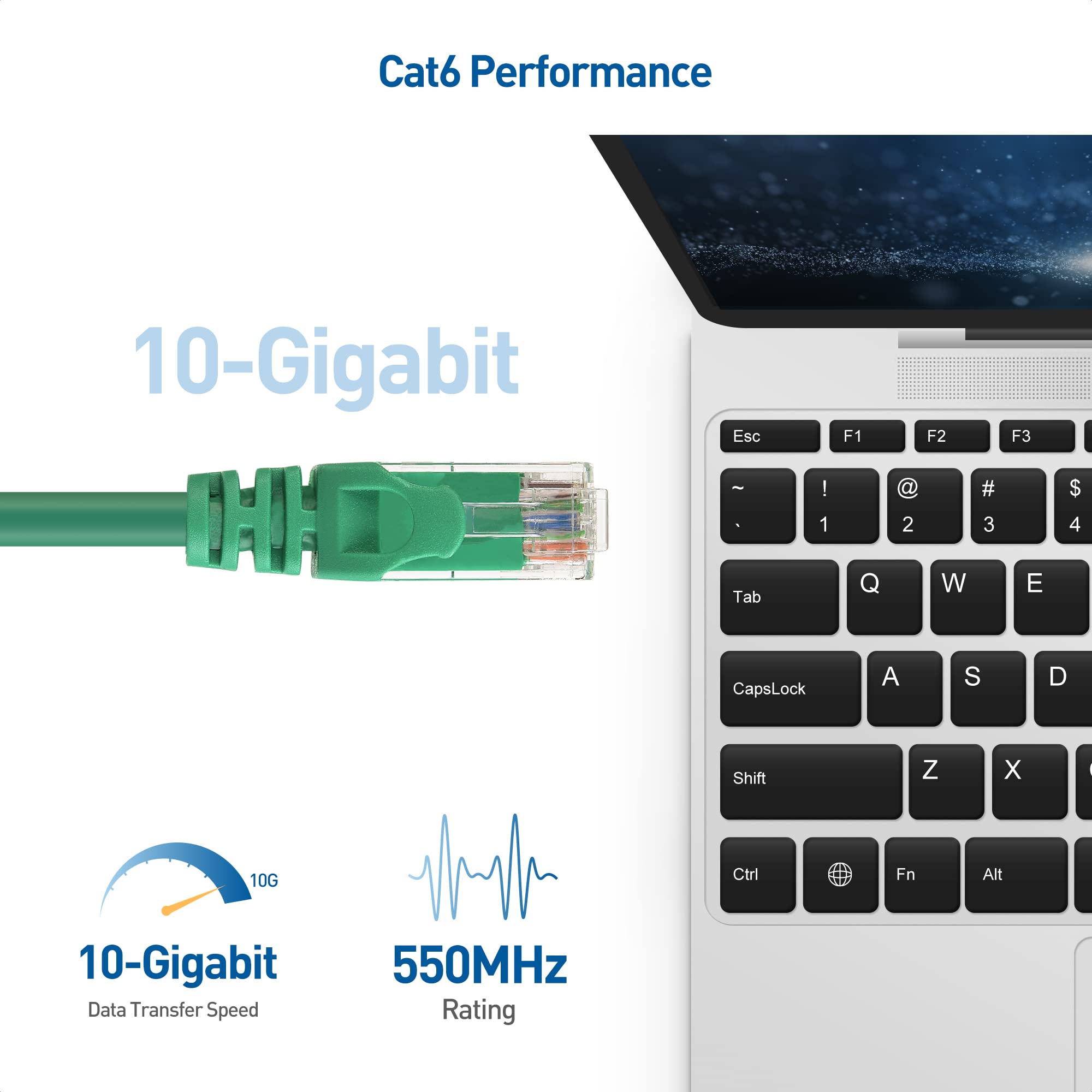 Cable Matters 10Gbps 5 Pack Snagless Cat 6 Ethernet Cable   5ft, Cat 6 Cable, Cat6 Cord, Ethernet Cord, Green