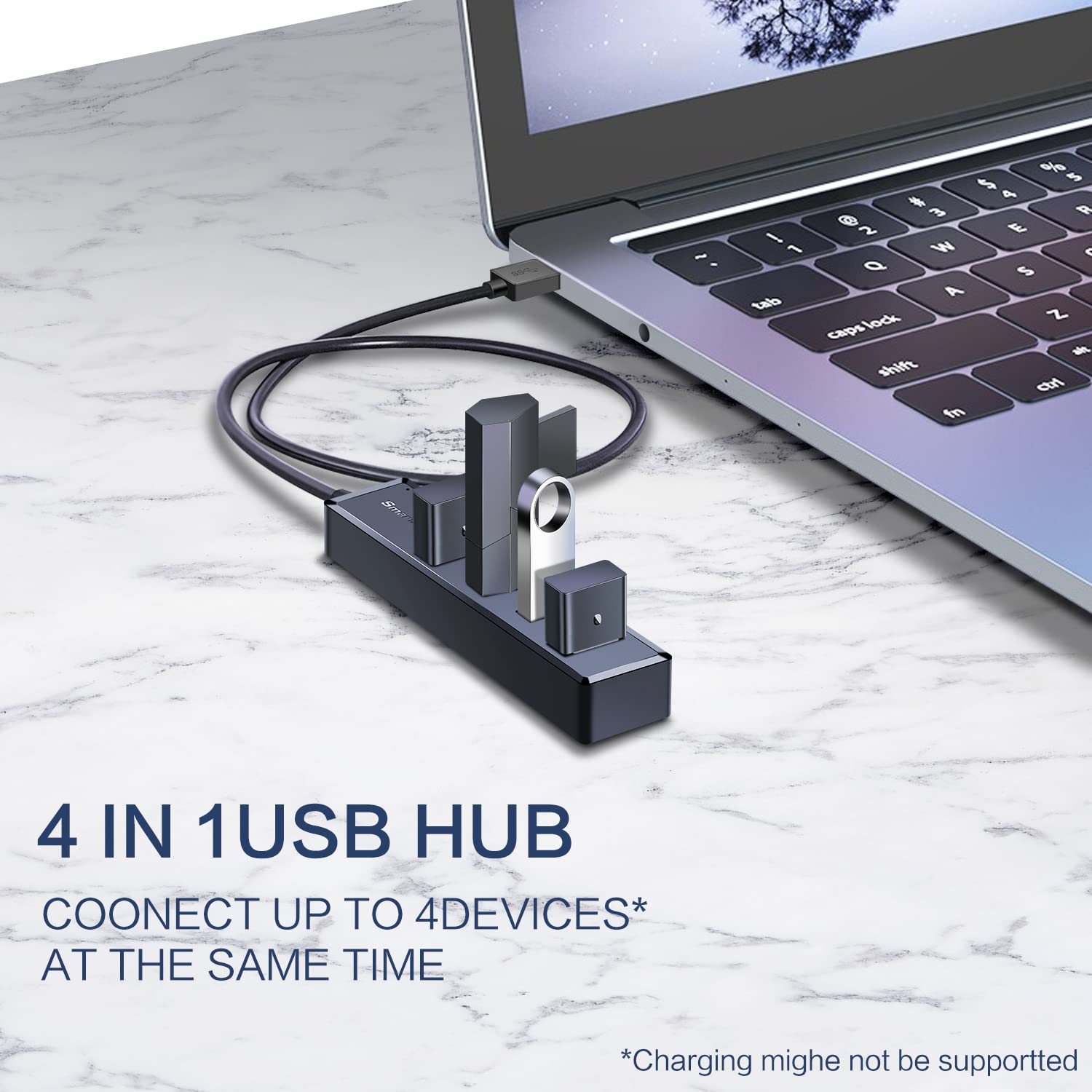 Smartq H302S Usb 3.0 Hub For Laptop With 2Ft Long Cable, Multi Usb Port Expander, Fast Data Transfer Usb Splitter For Laptop, Co