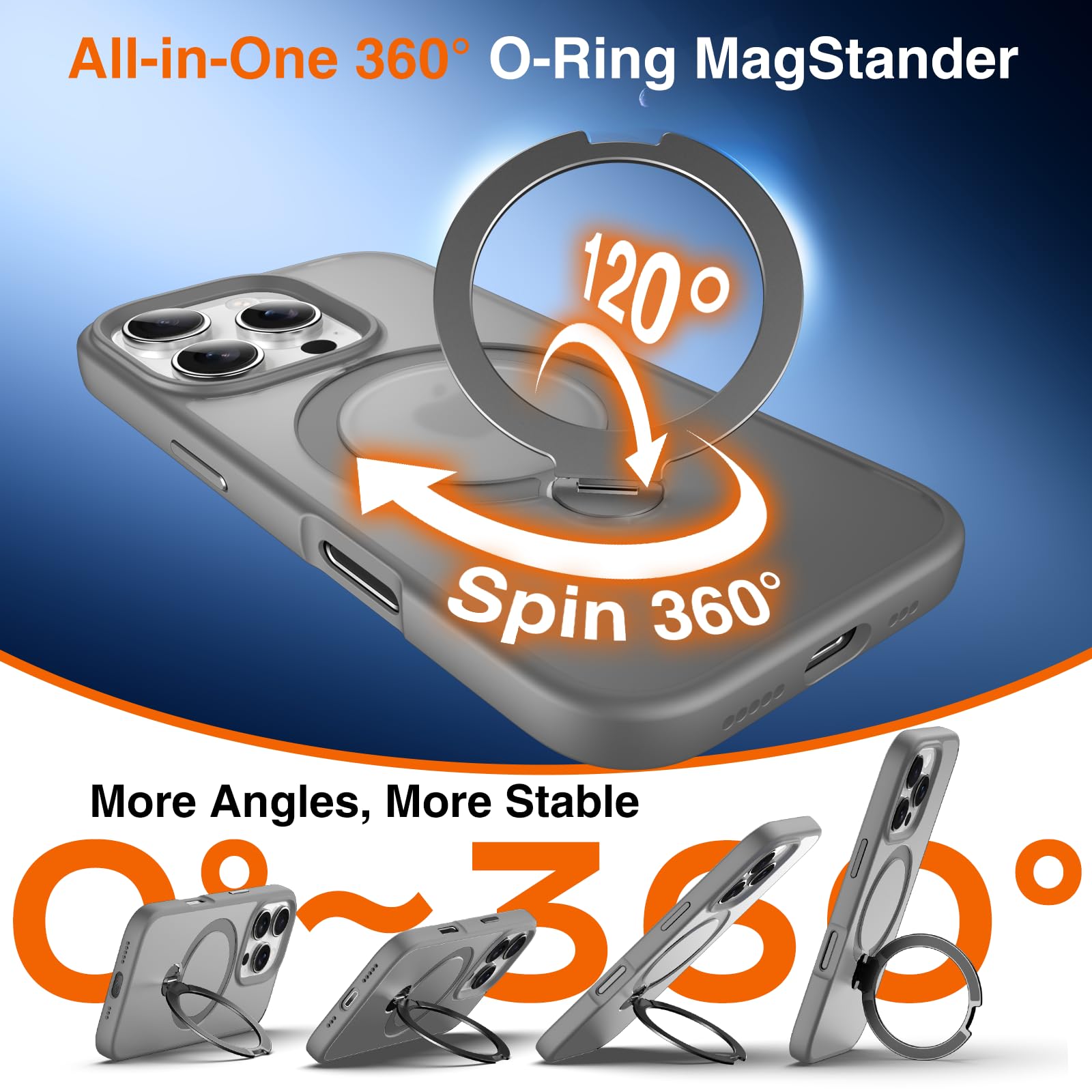 Chicfun 360 O-Ring Magstander For Iphone 13 Pro Max Case With Magnetic Kickstand Ring Holder [Compatible With Magsafe][360Rotate