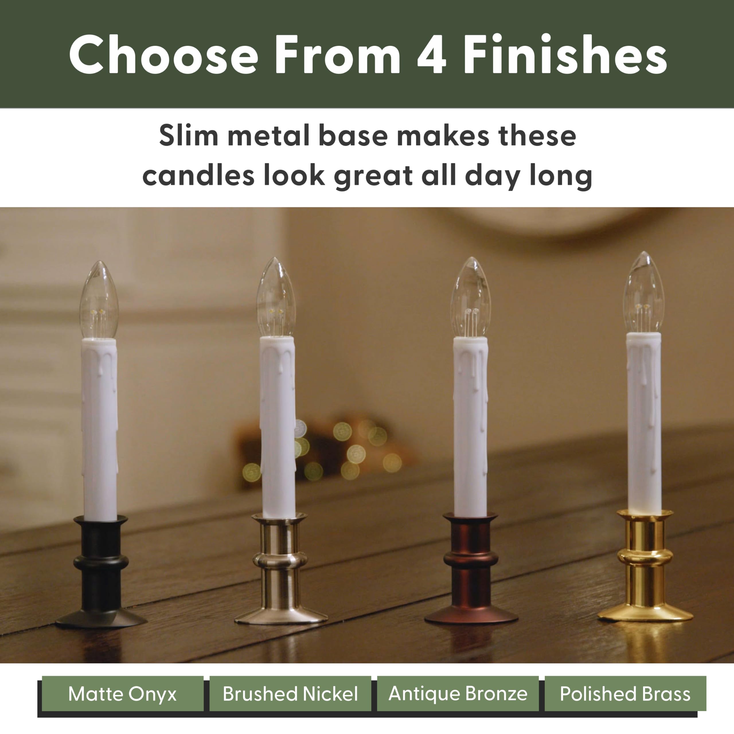 612 Vermont Ultra Bright Led Window Candles With Timer, Battery Operated, Slim Line Metal Base, Vt 2813 Aw 4R (Antique Bronze, P