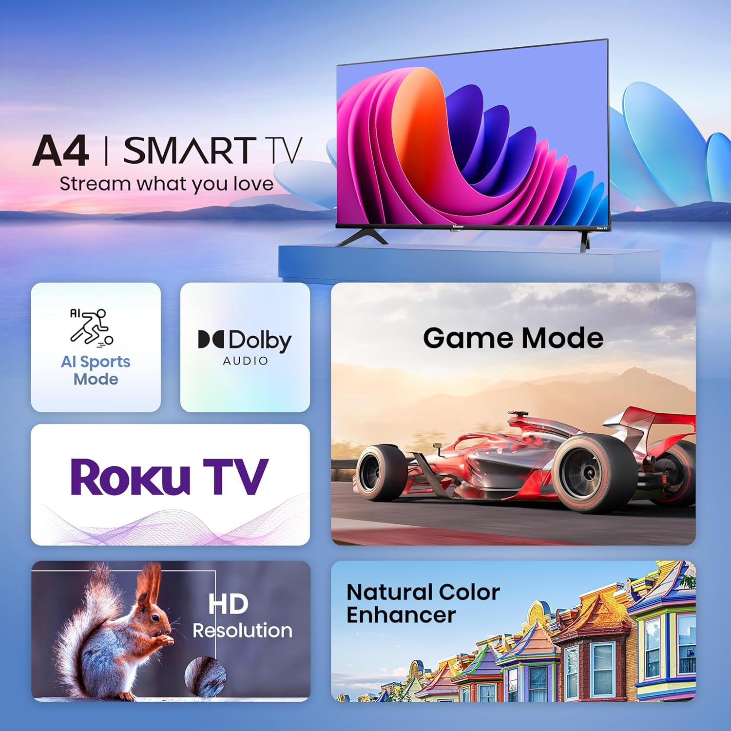 Hisense 32 Inch Class A4 Series Hd 720P Smart Roku Tv With Alexa Compatibility (32A4Hnr, 2024 Model)   Dolby Audio, Slim Bezel D