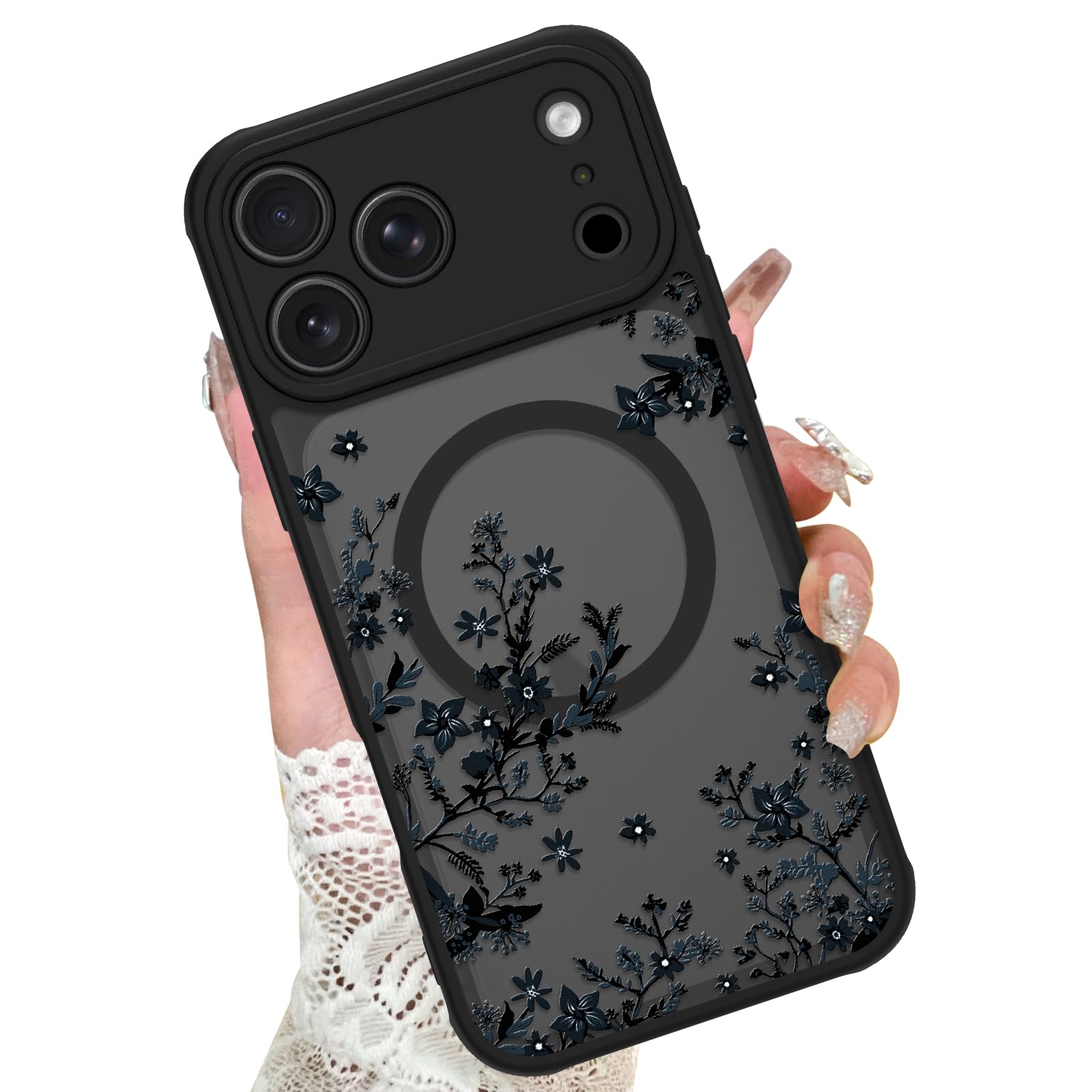 KANGHAR Case Compatible with iPhone 17 Pro Max Florals Pattern [Compatible with Magsafe] Cute Flower Branch Protective Magnetic 