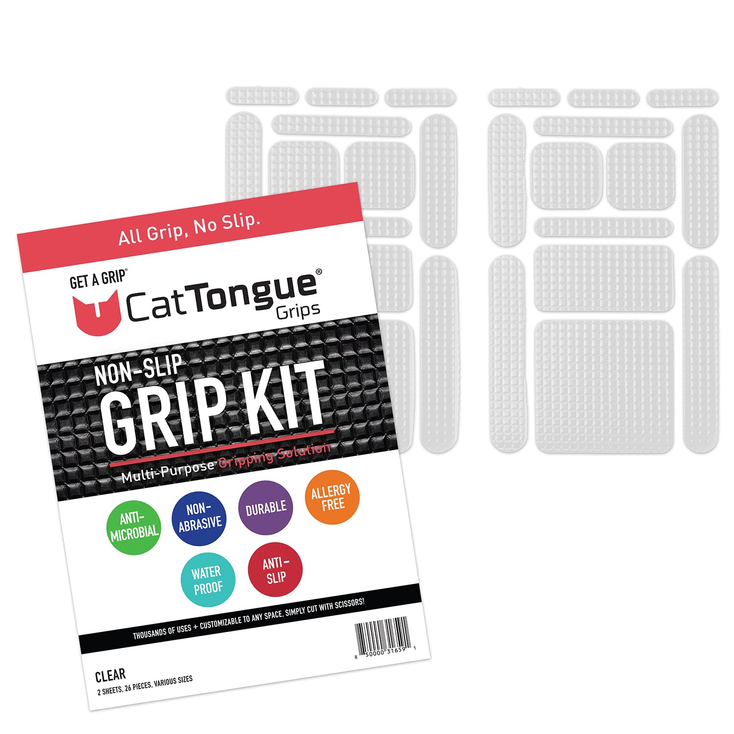 CATTONGUE GRIPS Non-Abrasive Grip Tape Strips - Heavy-Duty, Pre-Cut Anti-Slip Tape for Phones, Tablets, Crafting & More - Indoor