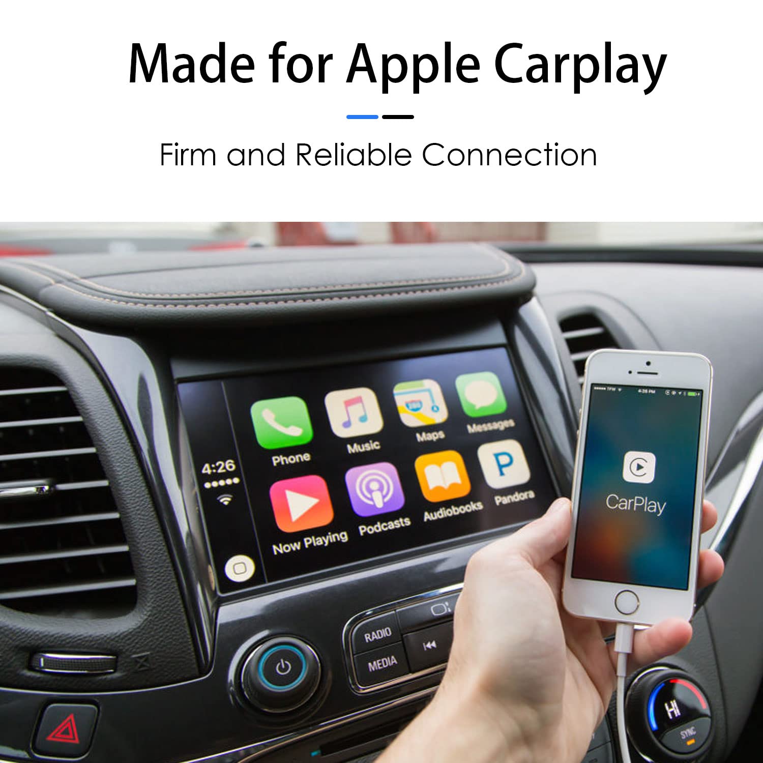 Car Carplay Apple Cable, Usb A To Lightning Cable For Iphone 14, 14 Plus, 14 Pro Max, 13, Se 2Nd/12/11/Xs/Xr/8/7, Ipad 4/5/ 6/7/