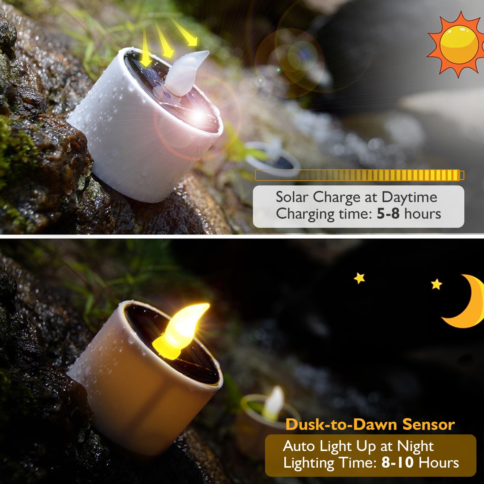 Pchero Solar Candles Outdoor Waterproof, Pack Of 6 Led Flameless Solar Tea Lights Candles With Dusk To Dawn Sensor For Windows O