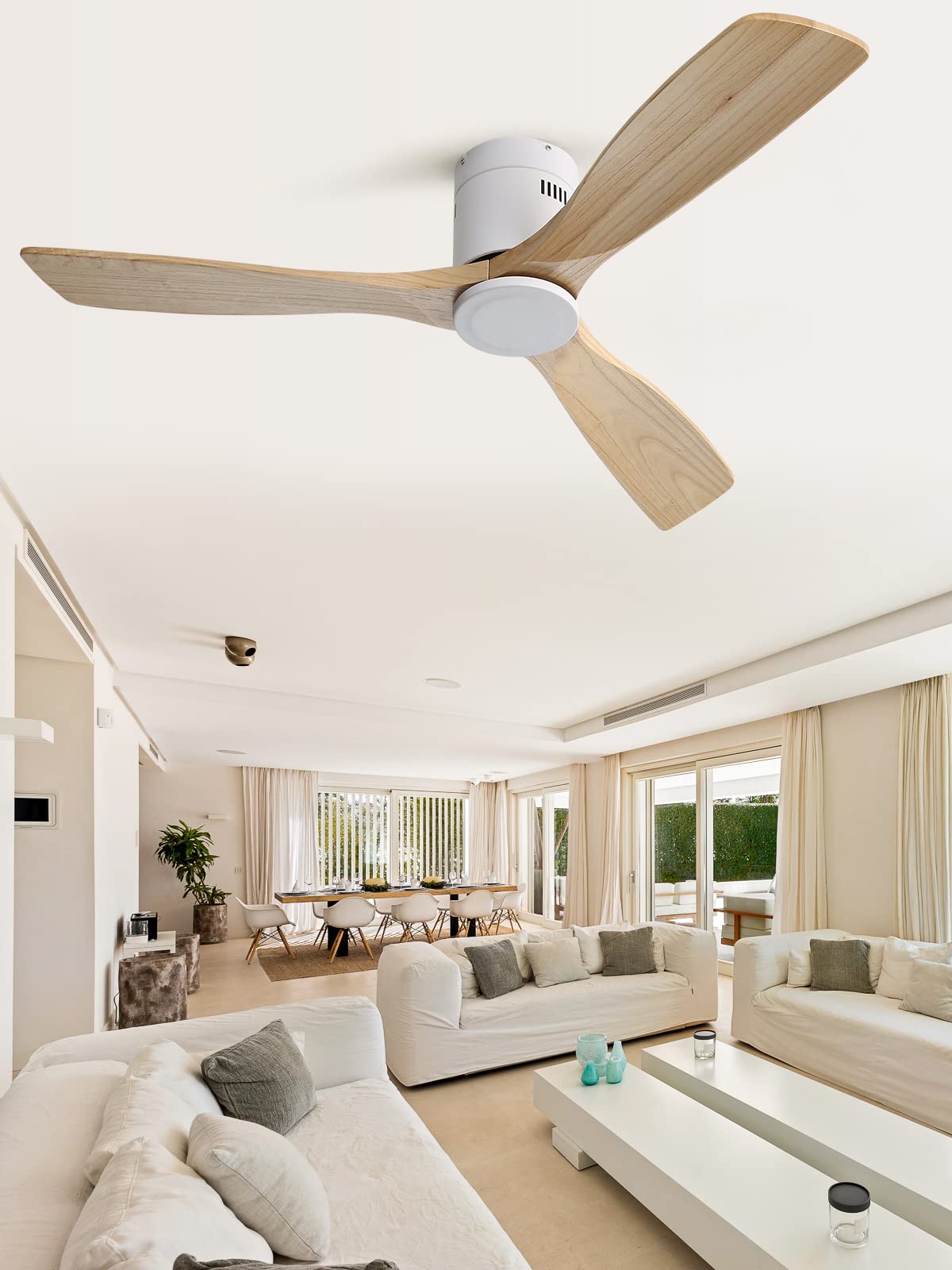Sofucor 52 Ceiling Fans with Lights Remote Control, 3 Poles for Wave Modern Ceiling Fan with Remote, Outdoor Ceiling Fan for Pat