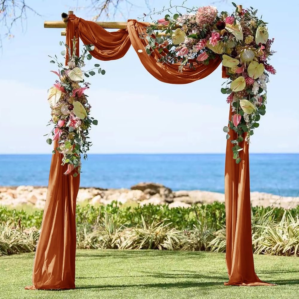 Linxtar 2 Panels Terracotta Wedding Arch Drapery 6 Yards Long And 30'' Wide Sheer Chiffon Wedding Arch Draping Fabric For Party
