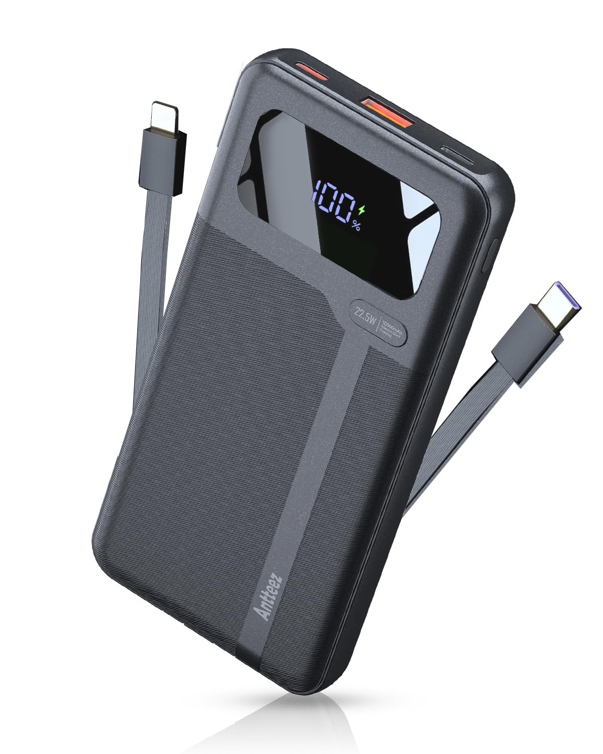 Antteez Portable Charger with Built in Cable - 10000mAh Fast Charging 22.5W Power Bank USB C LED Display Travel Battery Pack 4 O