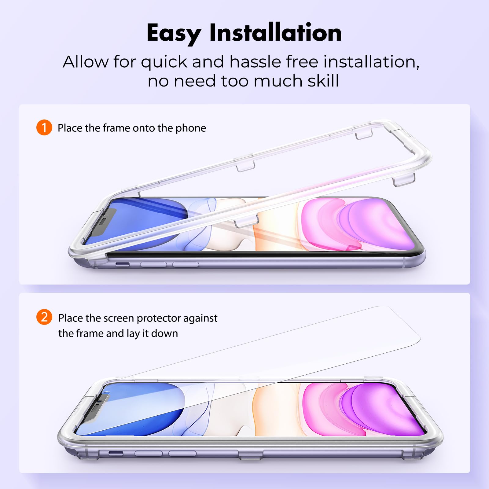 Unbreakcable Shatterproof Tempered Glass Screen Protector For Iphone 11/Iphone Xr [2 Pack] [Easy Installation Frame] [9H Hardnes