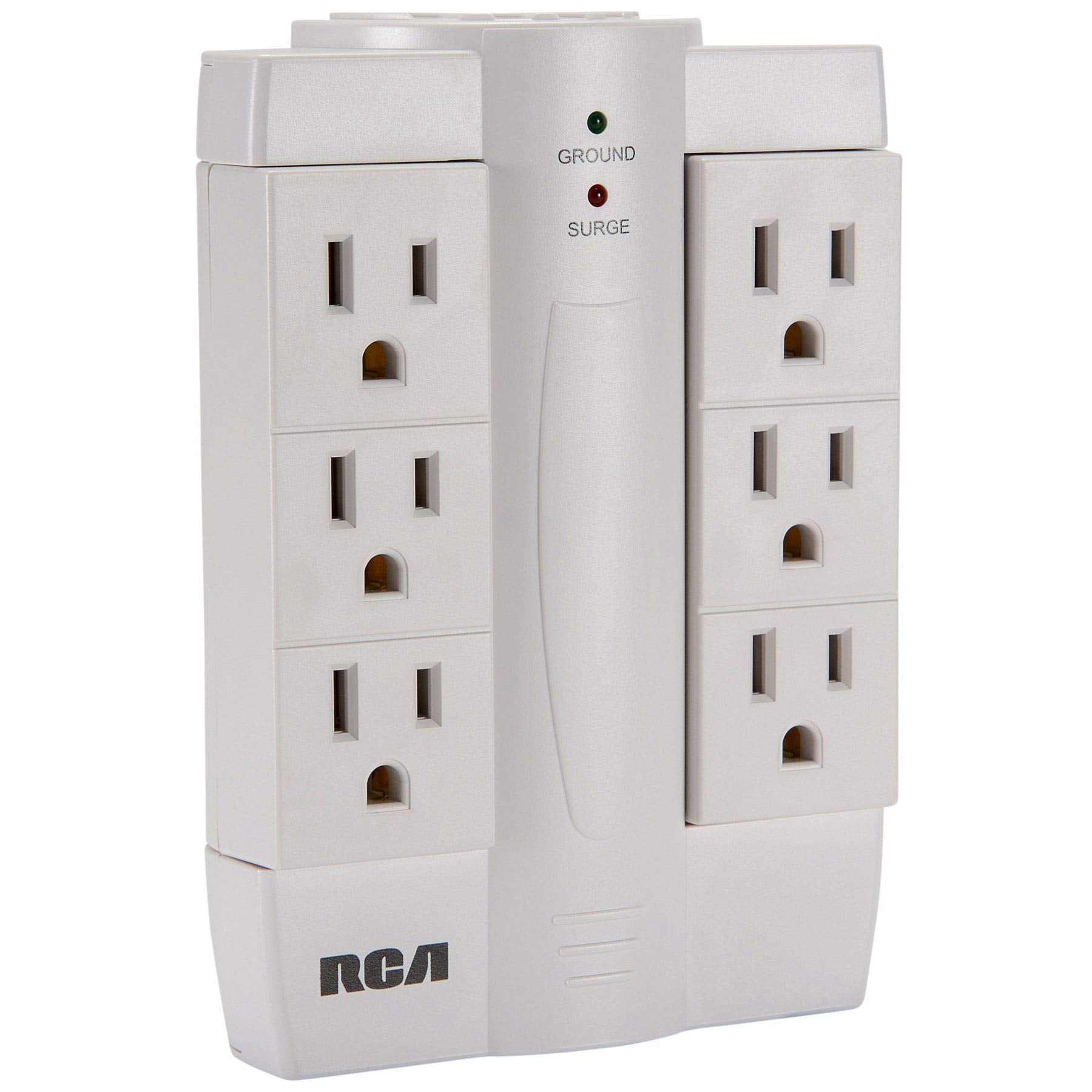 RCA PSWTS6F Wall Tap Surge Protector with 6 Swivel Outlets,White