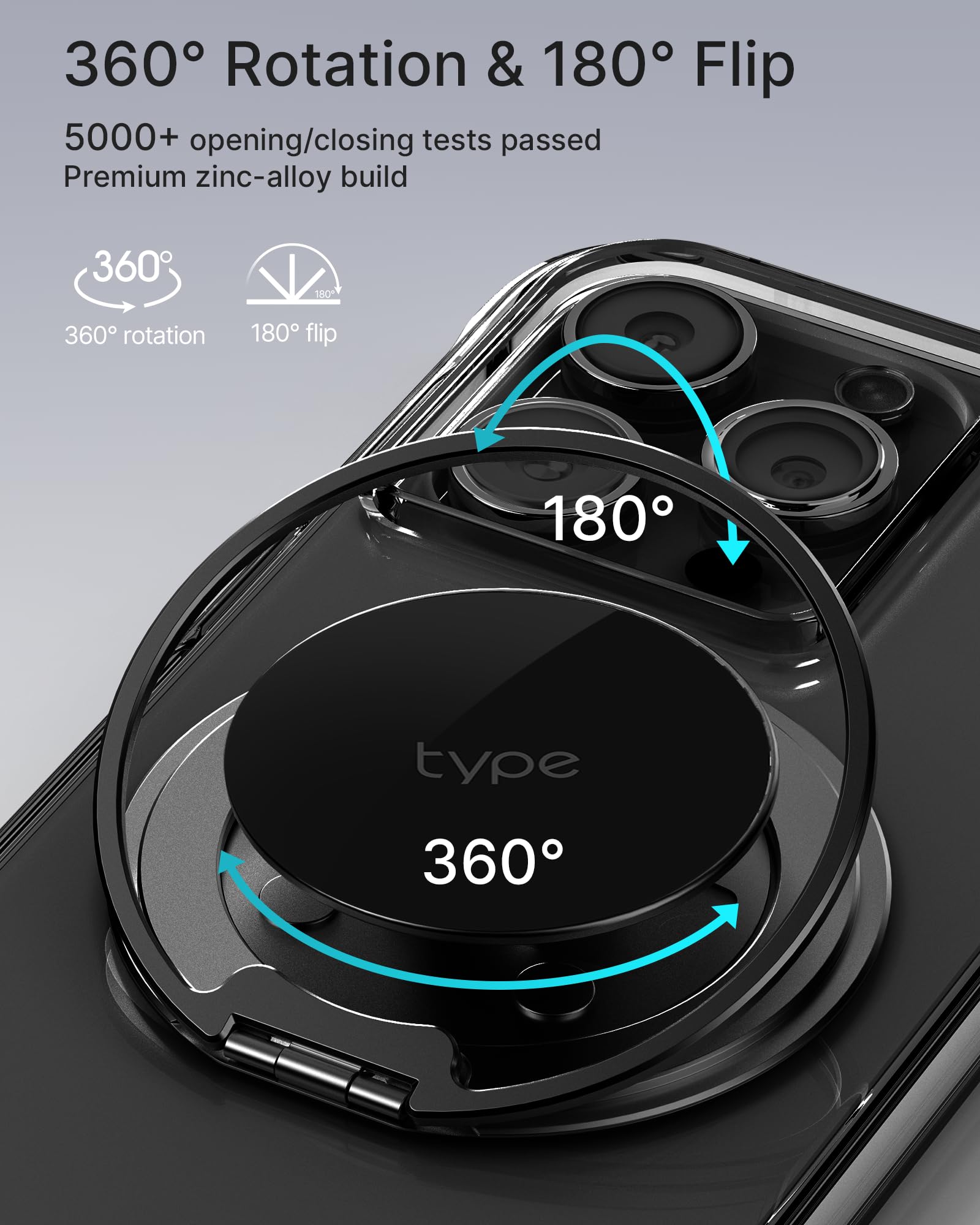 Typecase Phone Grip: Rotatable Ultra Thin Cell Phone Ring Holder For Magnetic Car Mount, Adjustable Finger Ring Kickstand Compat