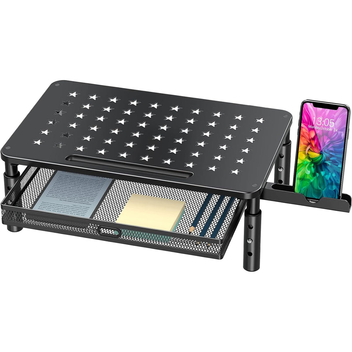 Zimilar Monitor Stand Riser With Metal Mesh Drawer, Height Adjustable With Phone Holder For Computer, Laptop, Printer, Notebook,