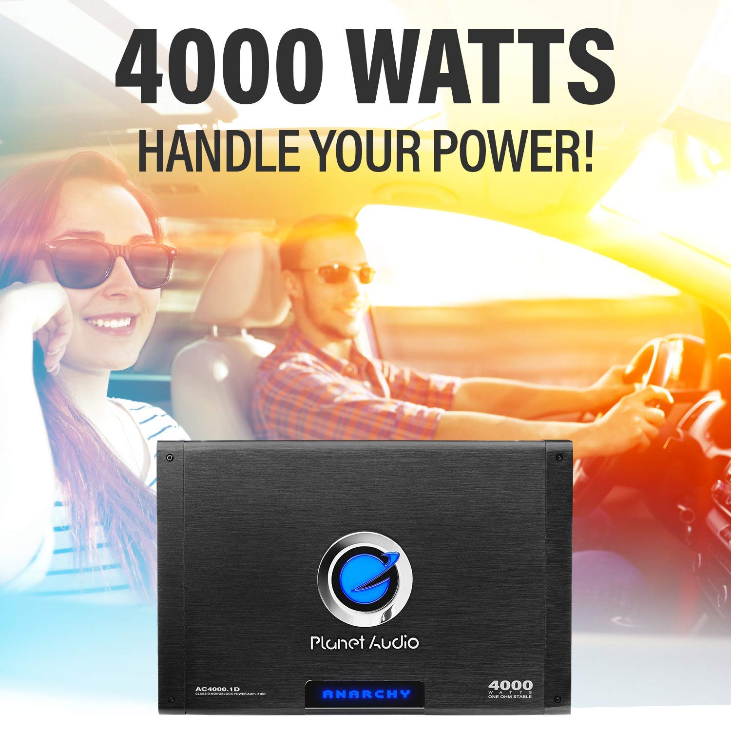 Planet Audio AC4000.1D Class D Monoblock Car Amplifier - 4000W, 1 Ohm Stable, Low Pass Crossover, Ideal for Subwoofers