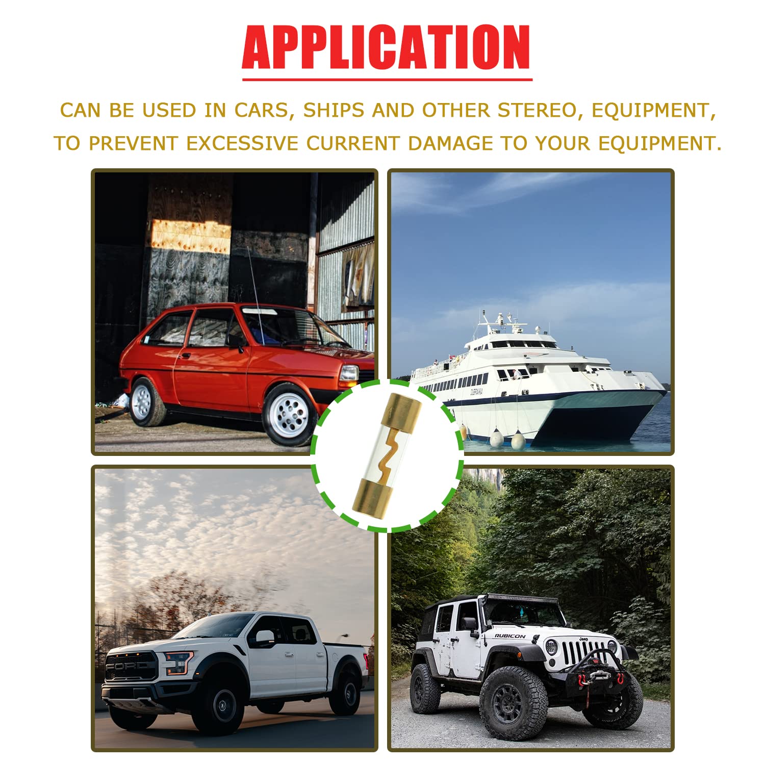 Sigandg 40A Agu Fuse Gold Plated Glass Car Audio For Car Auto Marine Audio Stereo Amplifier Power Protection (Pack Of 5)