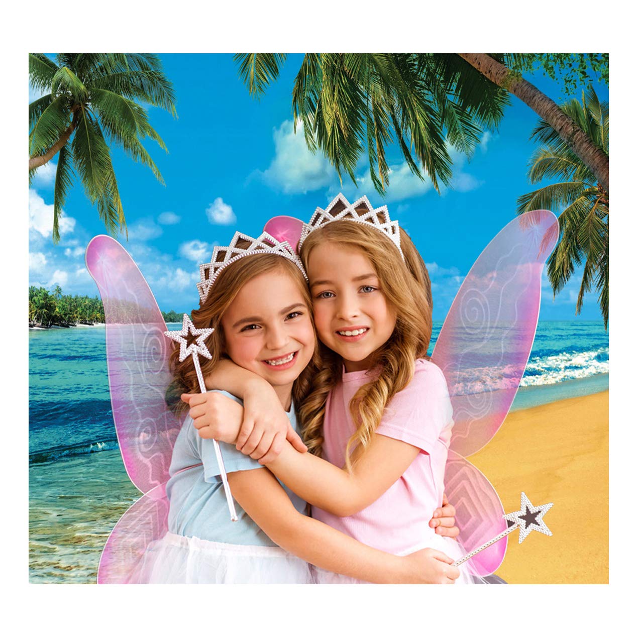 Sjoloon Tropical Photography Backdrop Luau Themed Party Decoration Beach Summer Holidays Photo Backgrounds Coconut Trees Blue Sky White Clouds Beautiful Sea Photography Backdrops 10618(10X10Ft)