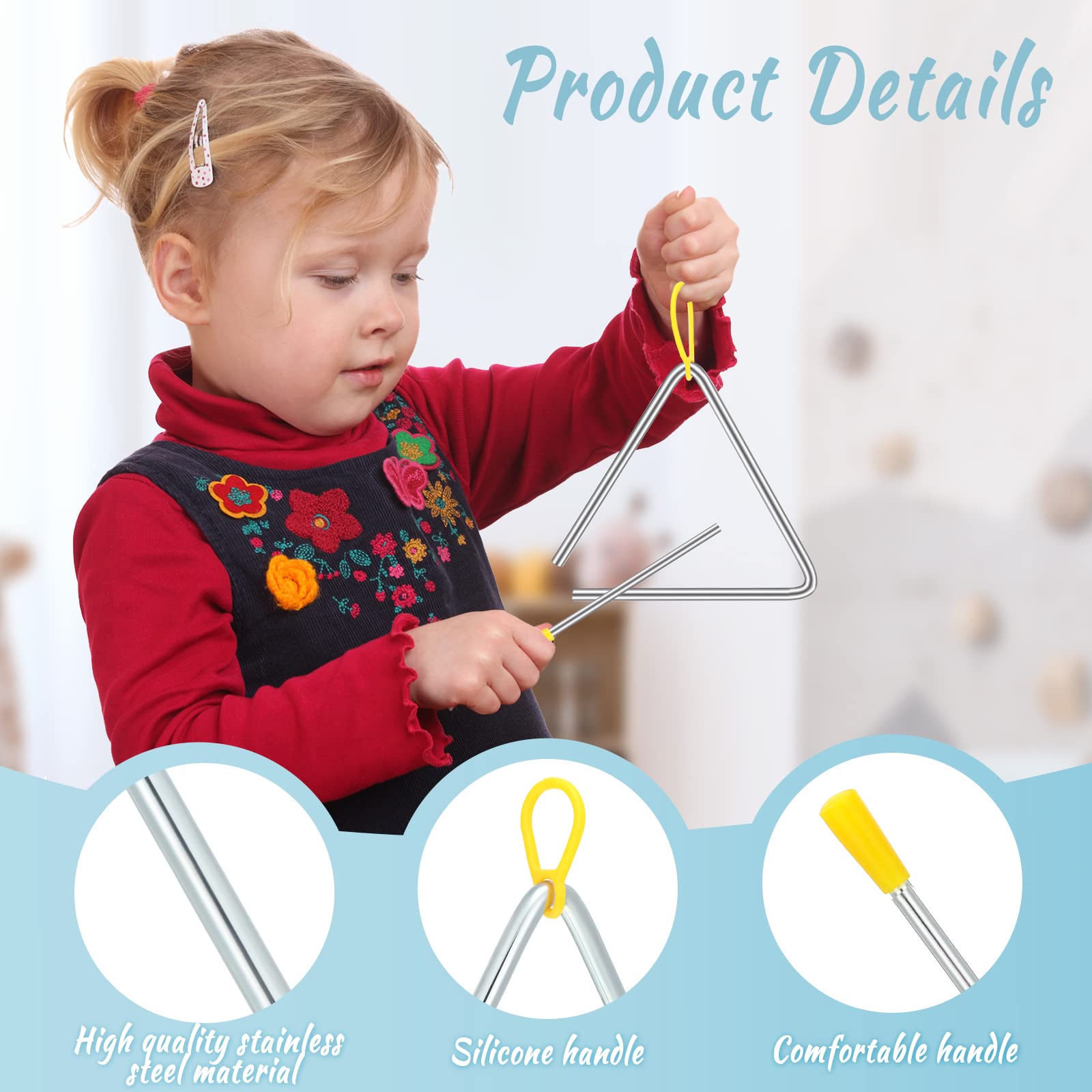 20 Pcs 6 Inch Steel Triangle Instrument Percussion Instrument Musical Instruments Hand Percussion Triangles Rhythm Triangle Inst