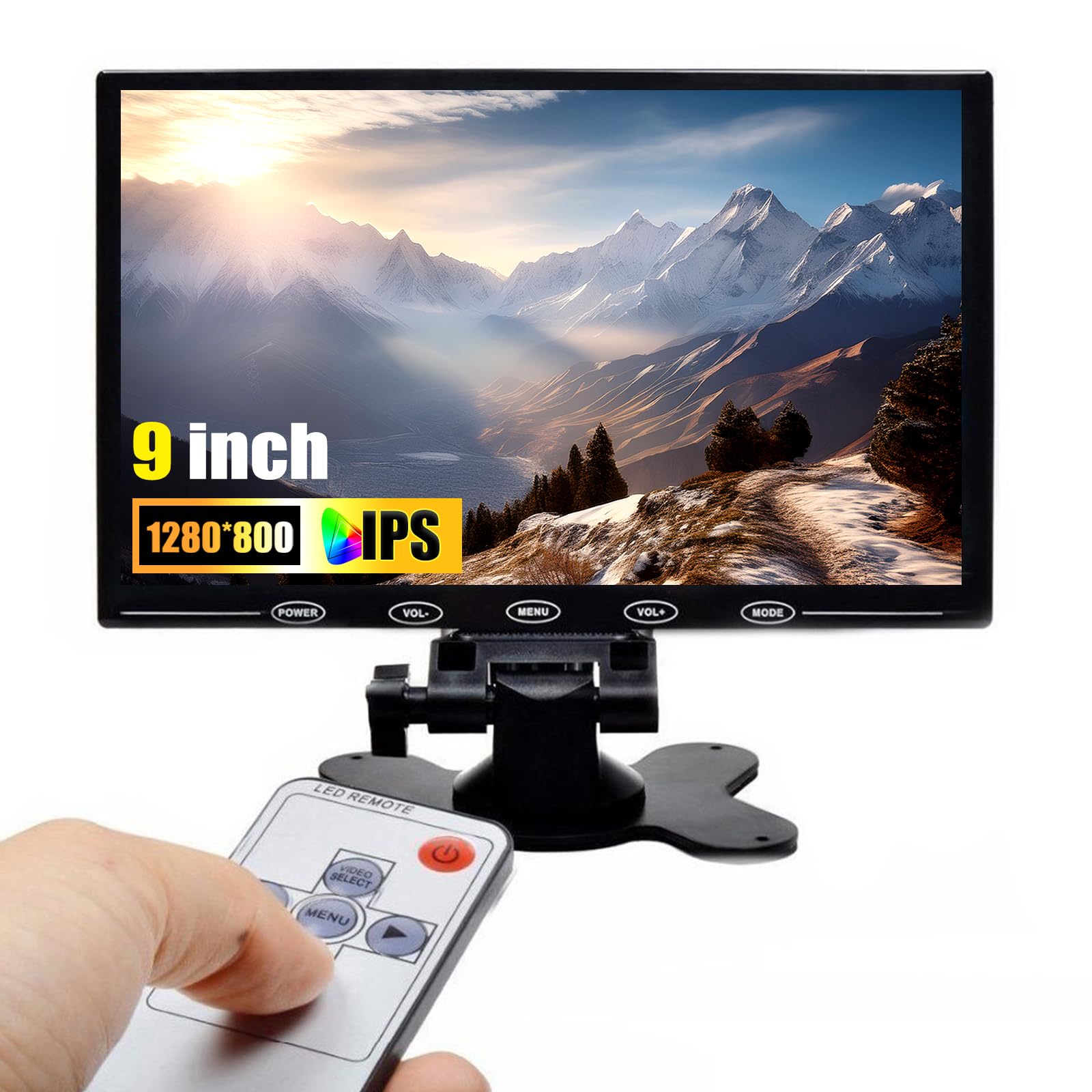 CAMECHO 9 Inch LCD Monitor HD Color Screen, 2 Video Input/HDMI/VGA, Support Car Backup, Mini PC Display, CCTV, Home Security, wi