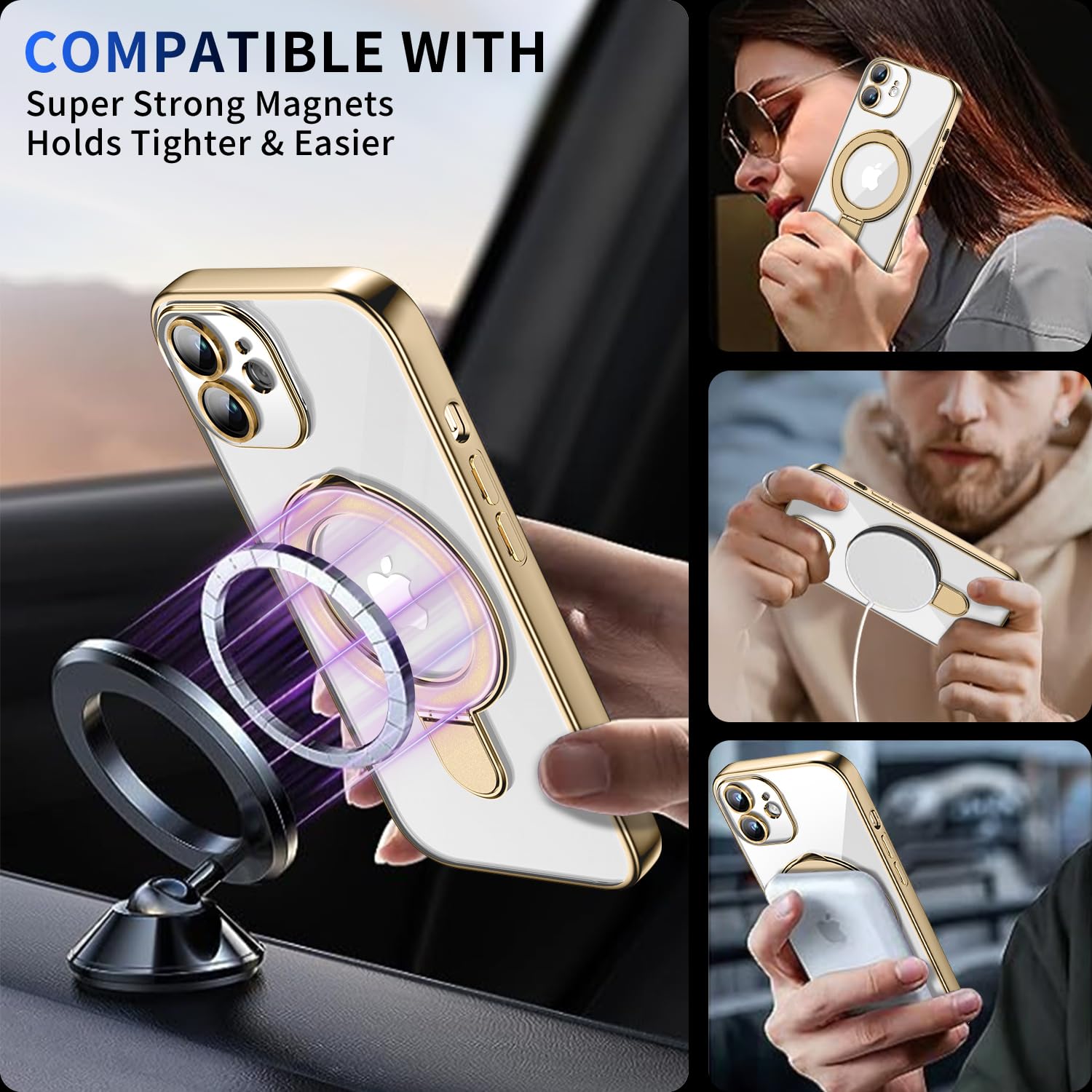 Pmteyoim Magnetic For Iphone 12 Case With Invisible Stand[Compatible With Magsafe][Full Camera Lens Protector][Military Drop Pro